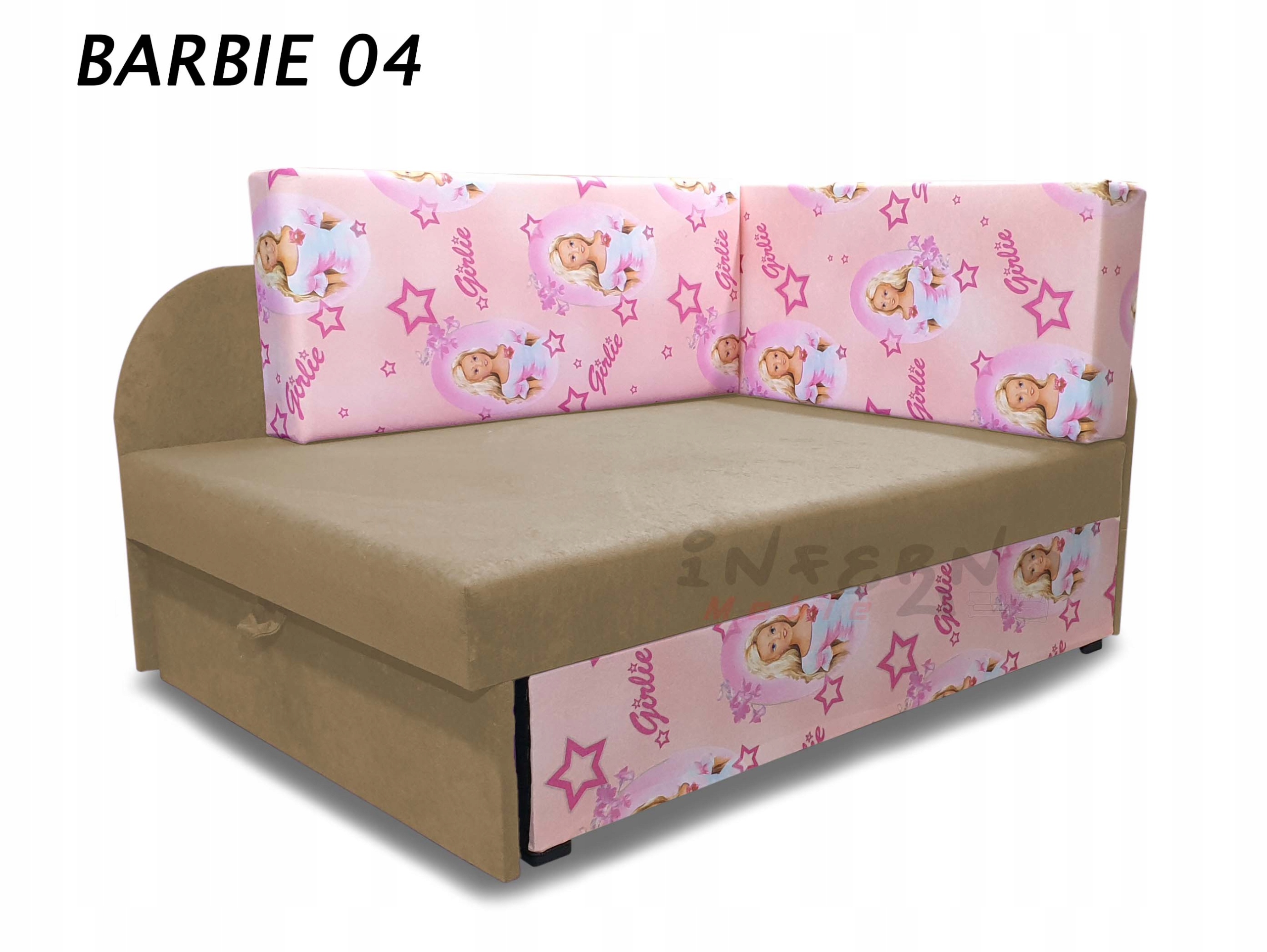 Łóżko dziecięce KUBUŚ, sofa dla dziecka BARBIE Długość mebla 172 cm
