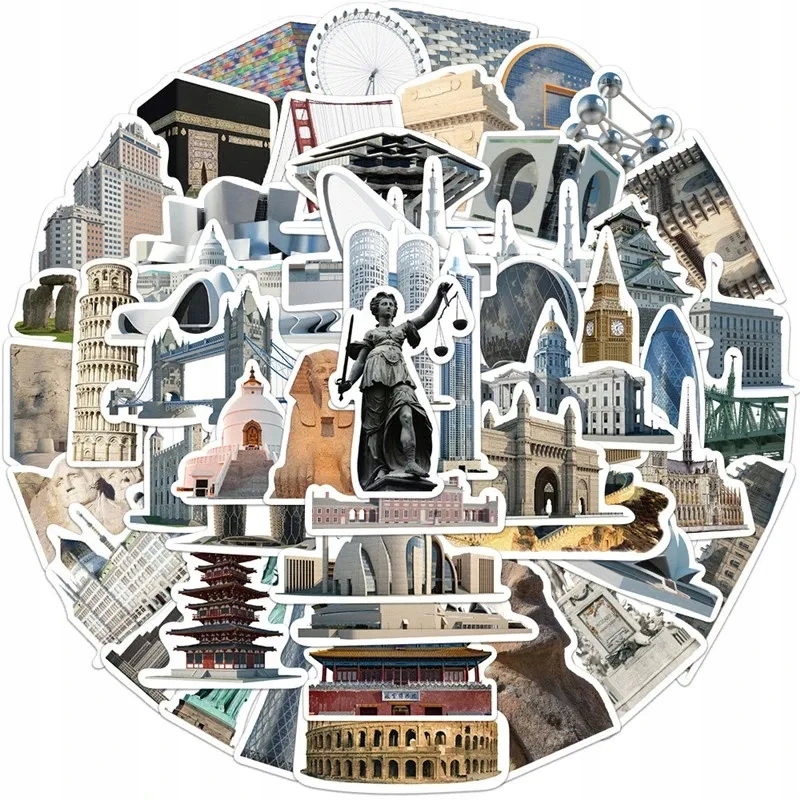 Zabytki Architektura MIX Naklejki Stickerbomb Ozdobne Wlepki 65 szt