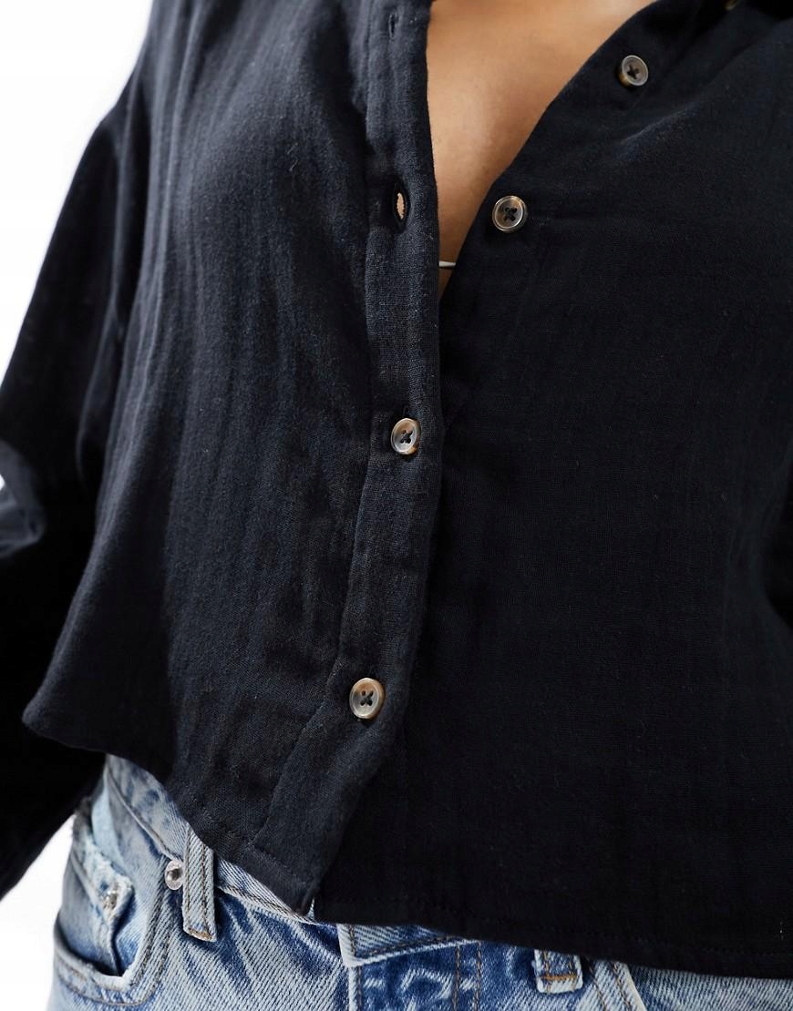 Asos Design CZARNA KRÓTKA KOSZULA Z MUŚLINU OVERSIZE NJ1 pgo S Rozmiar S