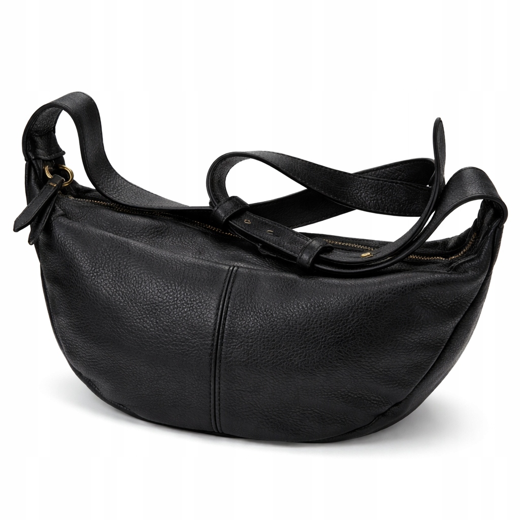 Torebka Damska Laura Biaggi Czarna Półksiężyc Rogal Skóra Naturalna Premium