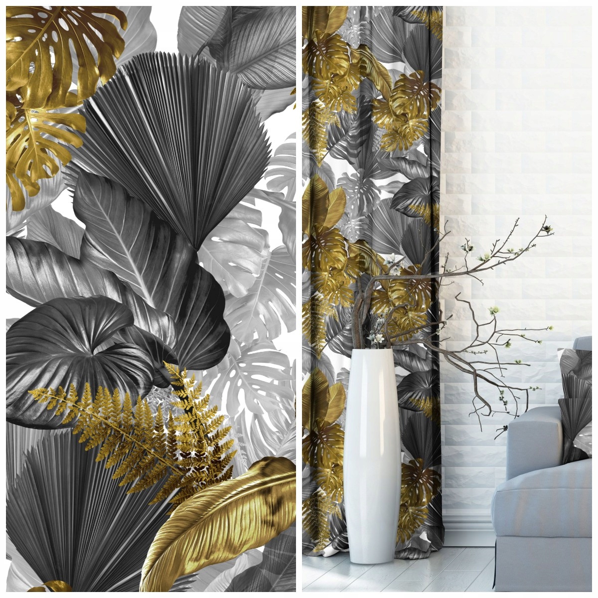 

Tkanina materiał na zasłony z metra Złote Liście