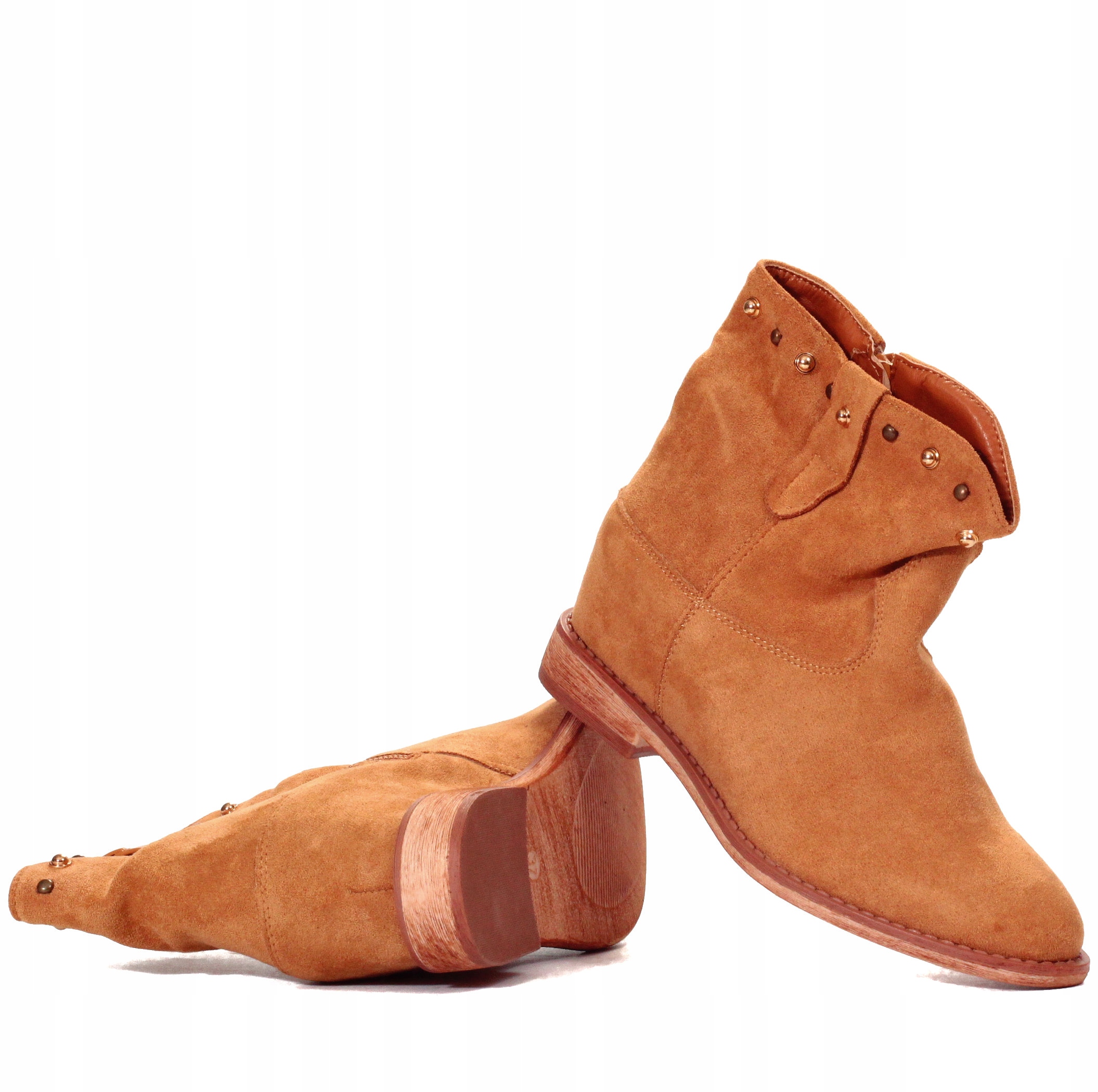 BOTKI DAMSKIE BUTY ZAMSZOWE LEKKIE WYGODNE KOTURN Oryginalne opakowanie producenta pudełko