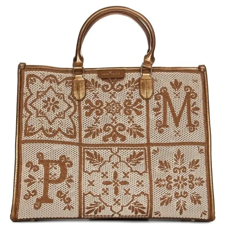 Dámská Shopper Kabelka Přes Rameno Stylová Hnědá Elegantní Výšivka Pepe Moll