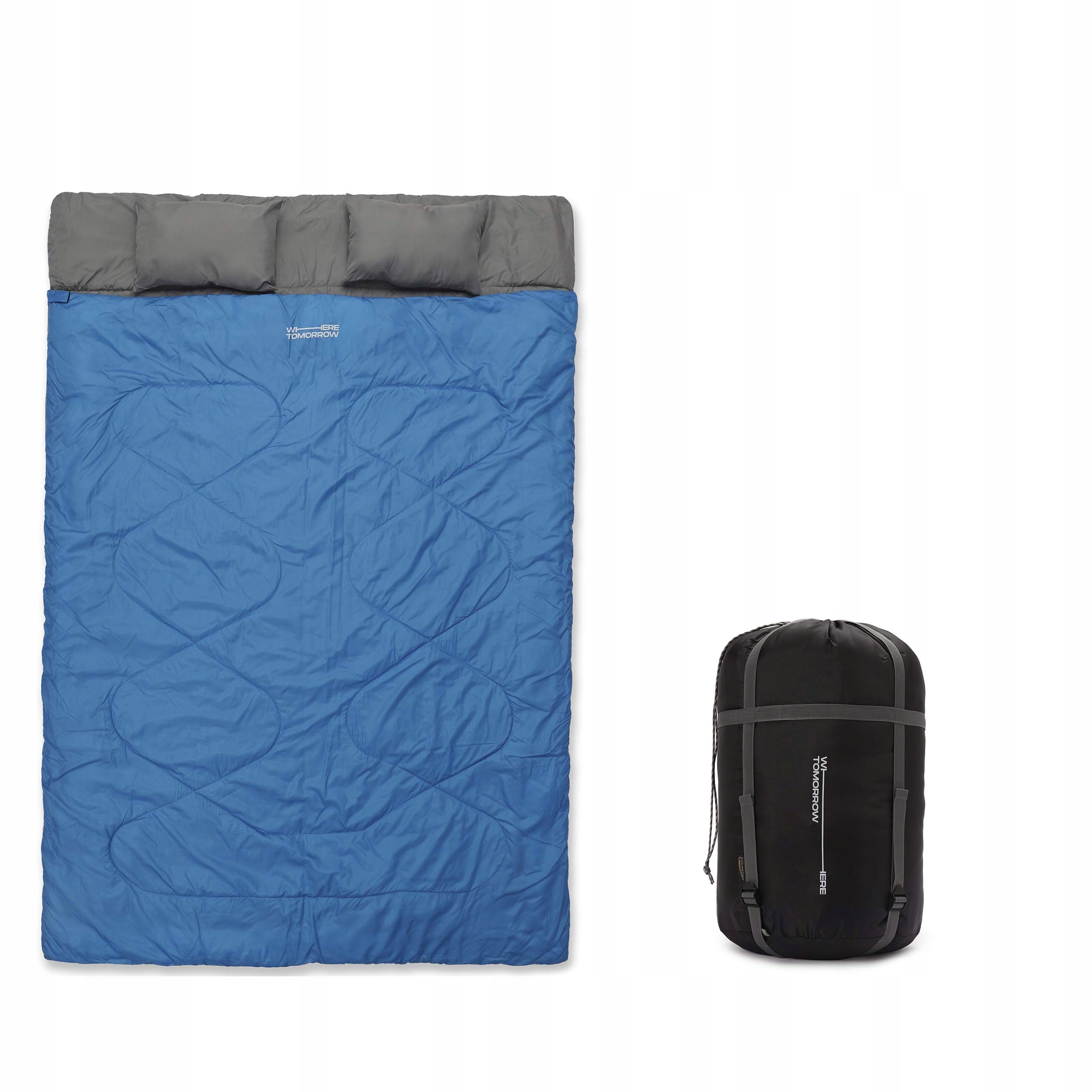 Śpiwór dwuosobowy 190x150cm wodoodporny, oddychający 300g/m kw 2 poduszki