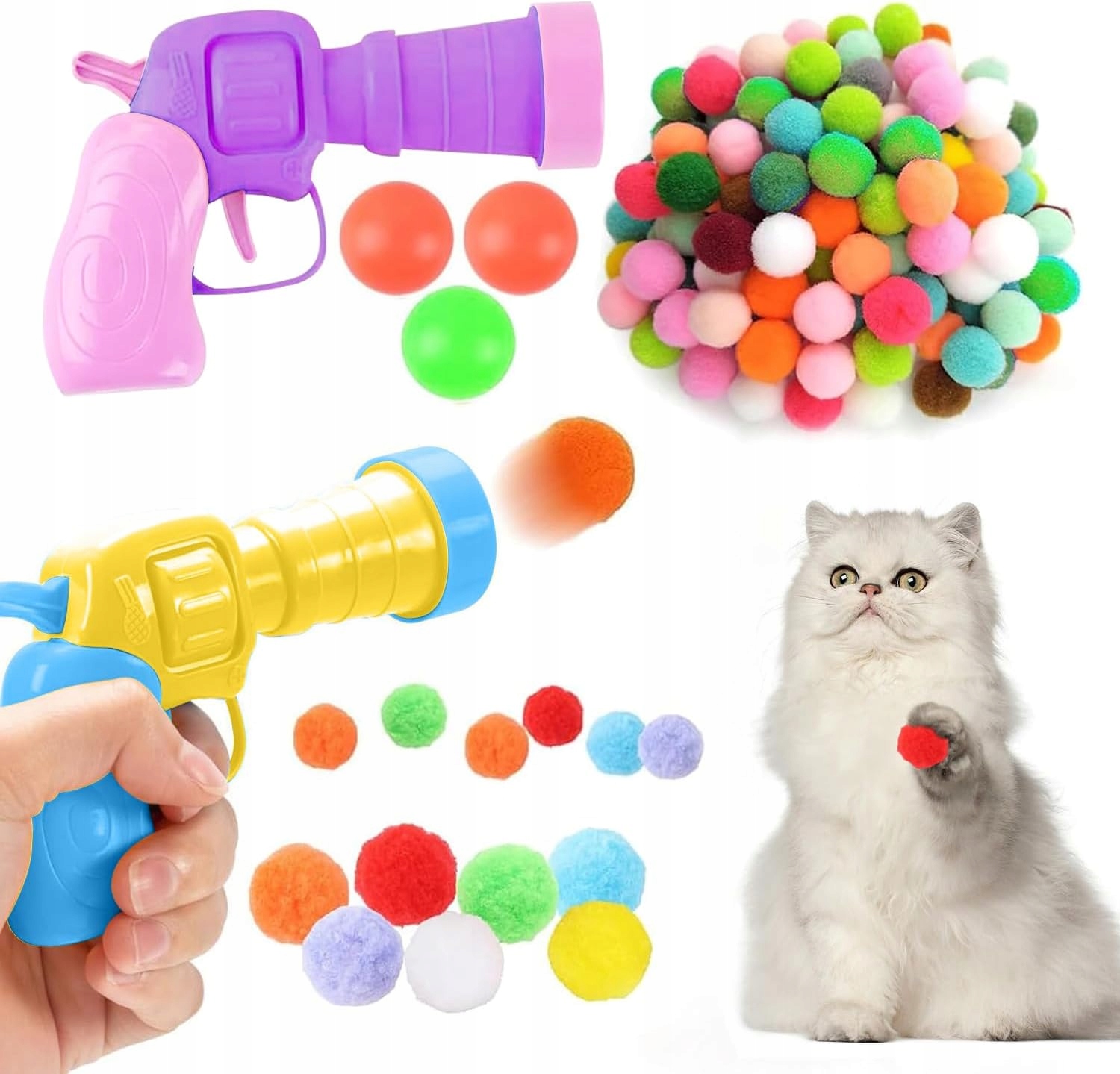 Hračka Pro Kočky Mazlíčka Odpalovač Míčků Pistole Na Barevné Kuličky 50 Ks.
