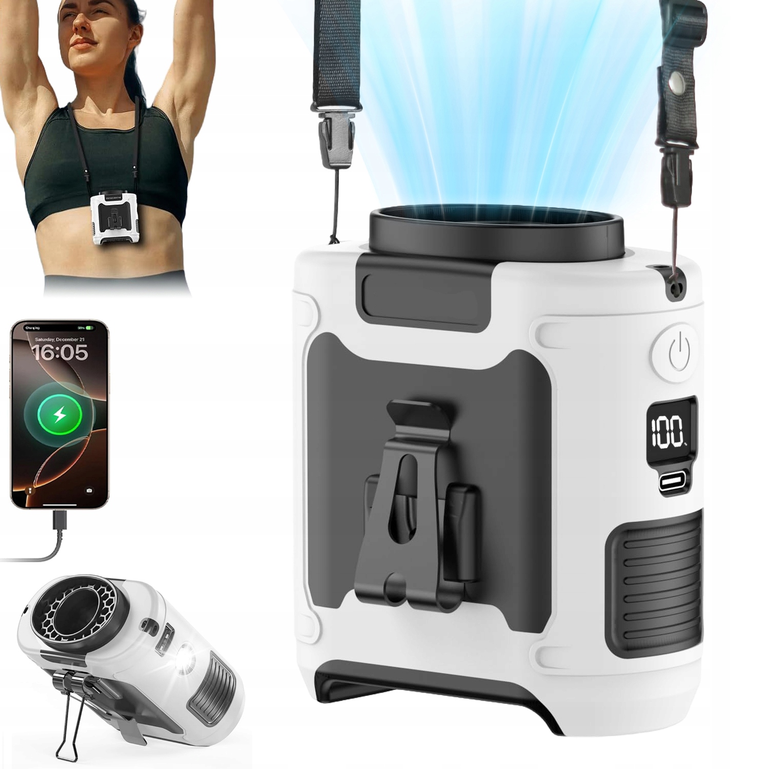 Kempingový Ventilátor S Nabíjením 5V 3A 5 Úrovní Větru Led