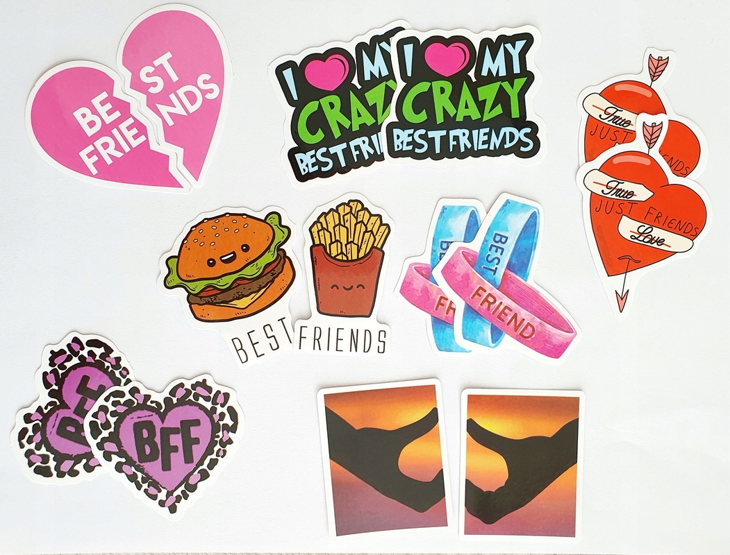 NAKLEJKI MIX FRIENDS NA ROWER DESKOROLKE 50szt Długość 6 mm