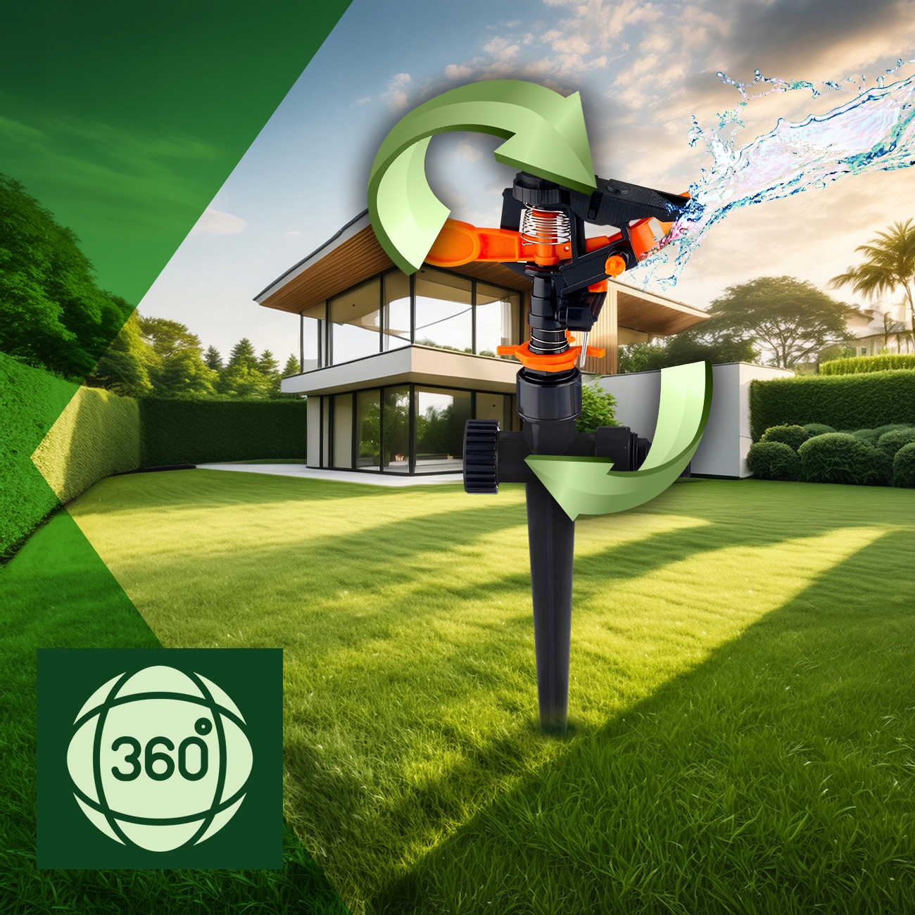 ZRASZACZ OGRODOWY PULSACYJNY OBROTOWY 360° DO PODLEWANIA TRAWY WBIJANY EAN (GTIN) 5906647700974