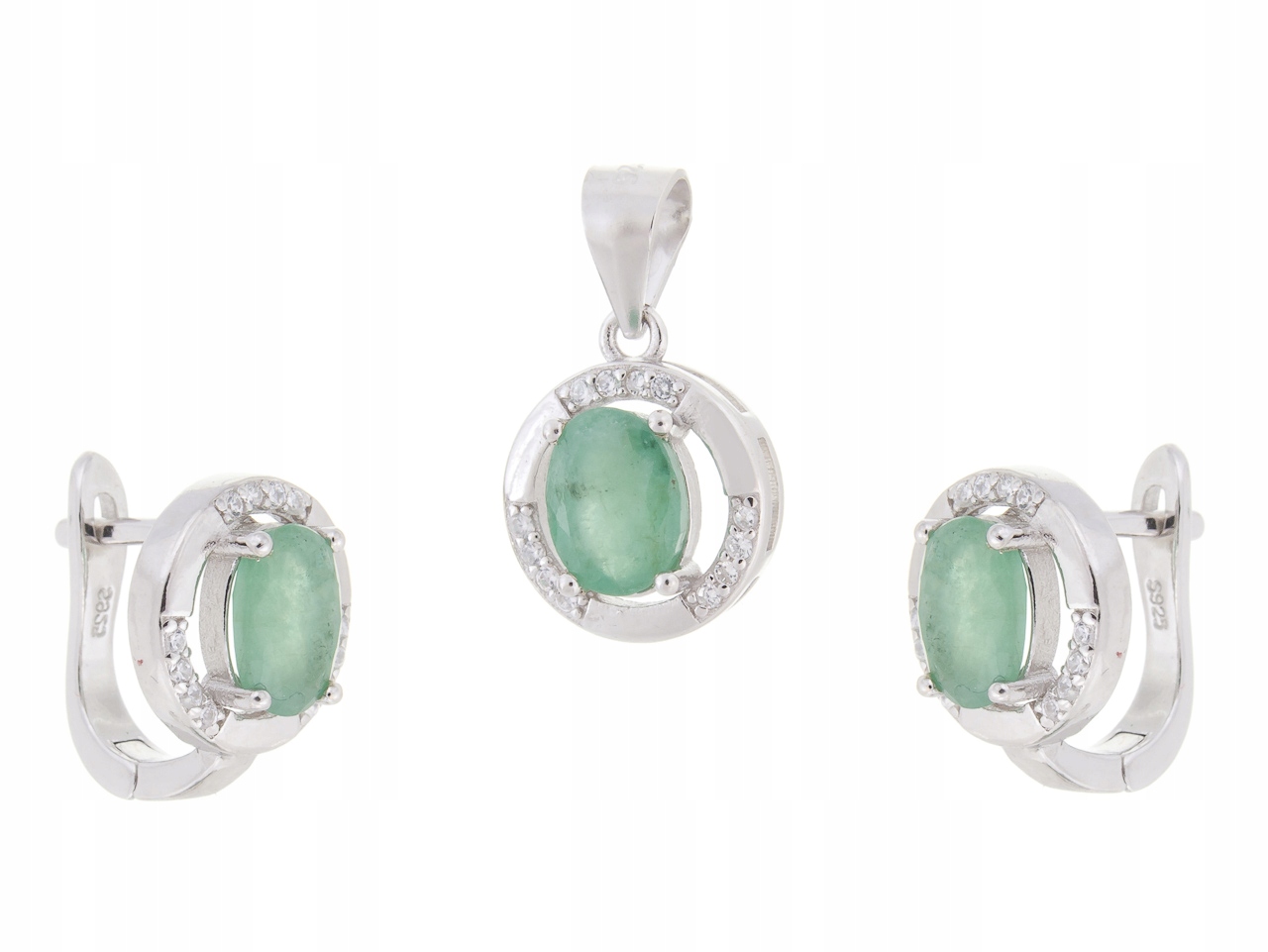 Rhodiem Pokovaná Stříbrná Sada Kol+wis Smaragd Přírodní Dárek