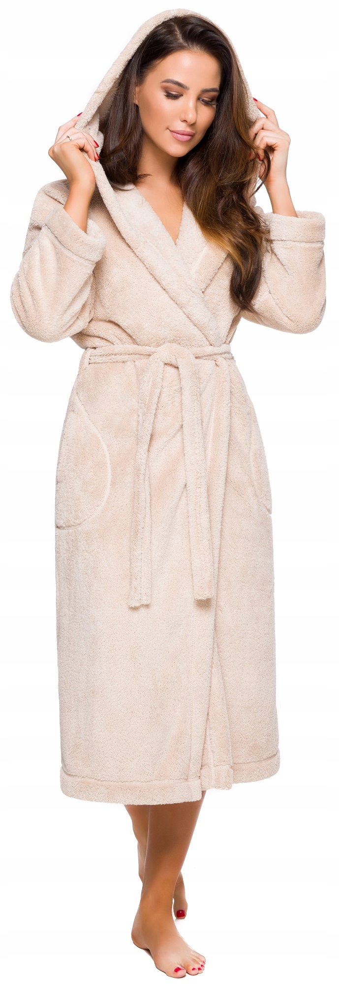 DŁUGI CIEPŁY PUCHOWY DAMSKI SZLAFROK PODOMKA L Rozmiar L