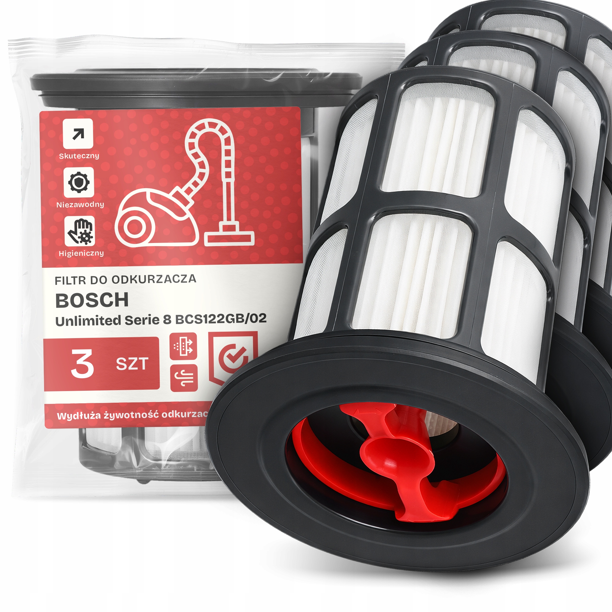 3x Filtr Pro Vysavač Bosch Unlimited Serie 8 BCS122GB/02 Hepa Filtry Em-w