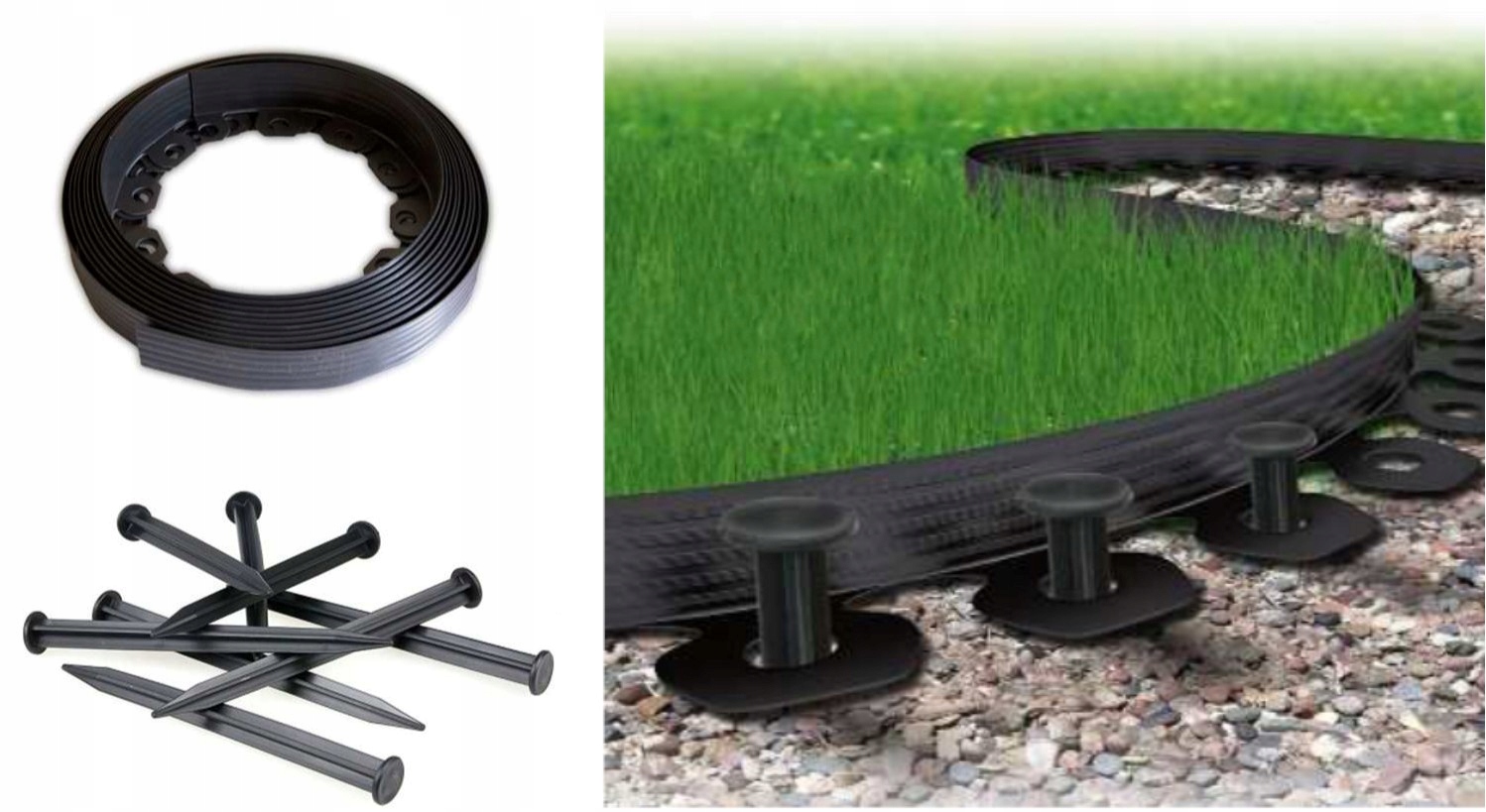 Obrubník pro trávník je pružný 40 mm x 10 m 30 kolíků