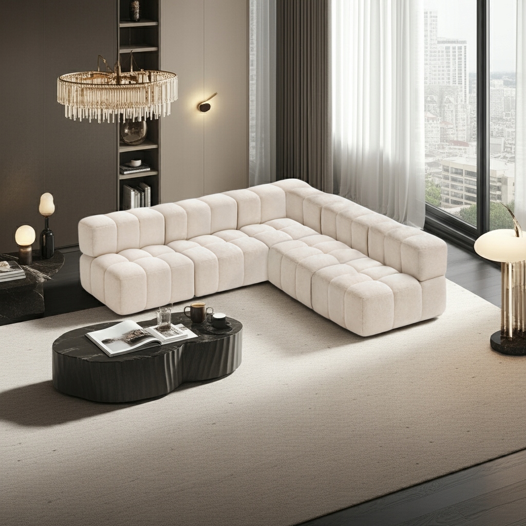 Pikovaný Rohová Sedací Souprava 280 x 275 cm Rohová Sedačka Do Obývacího Pokoje CLIXI Boucle