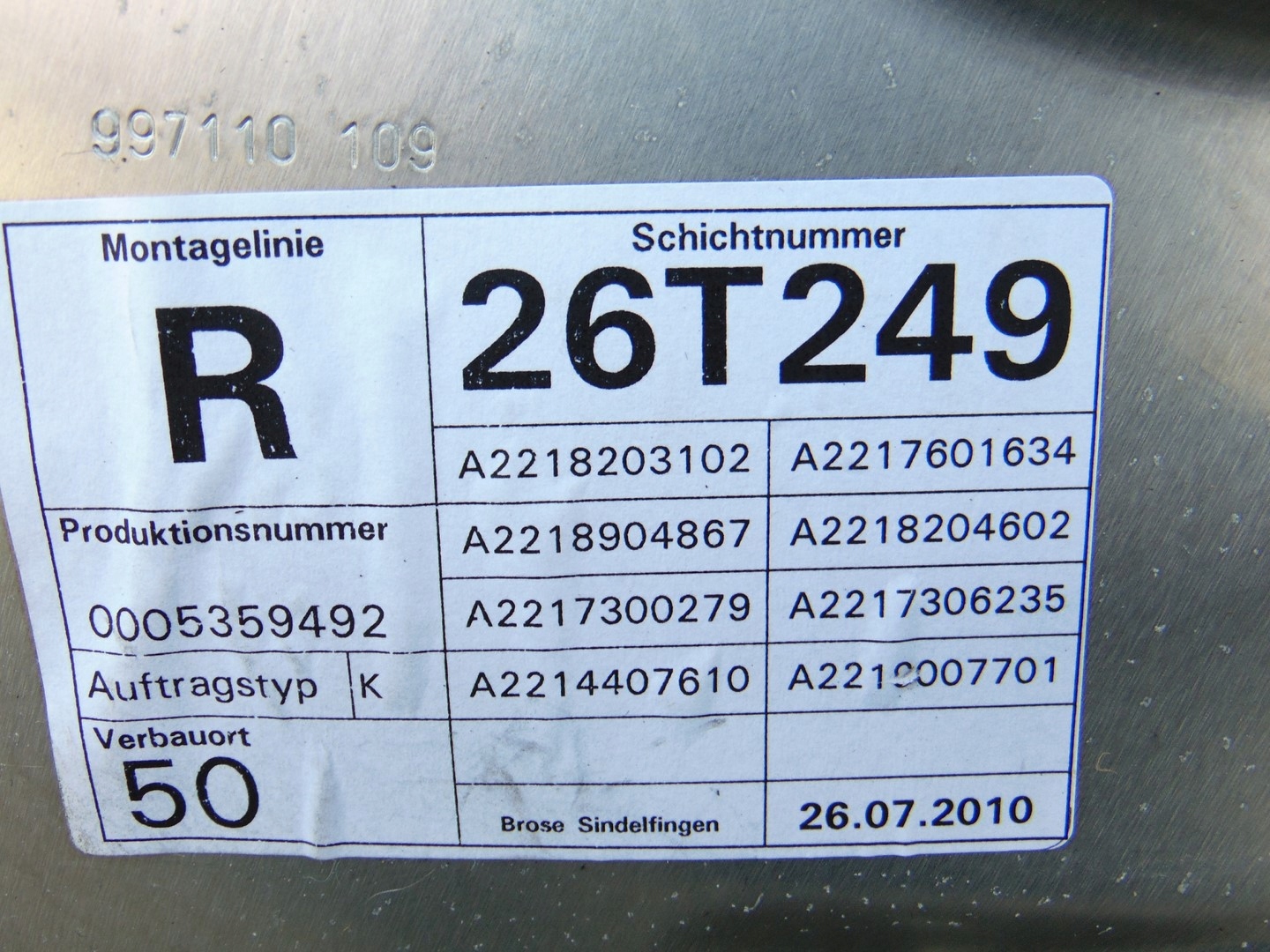 Tür rechts heck MERCEDES S-CLASS W221 LIFT 792