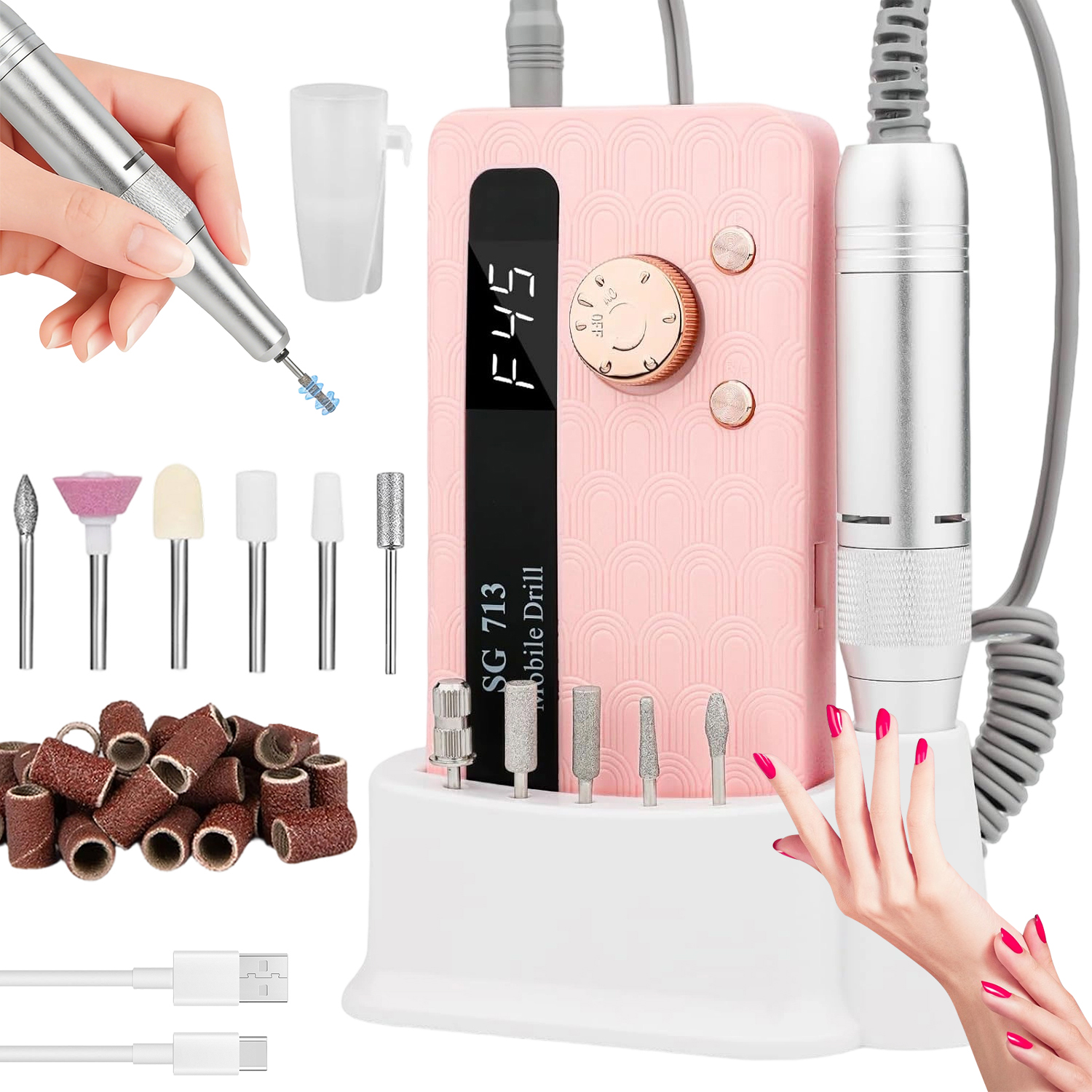 Bruska Manikúra Pedikúra Profesionální 45000 Km Frézy Sada