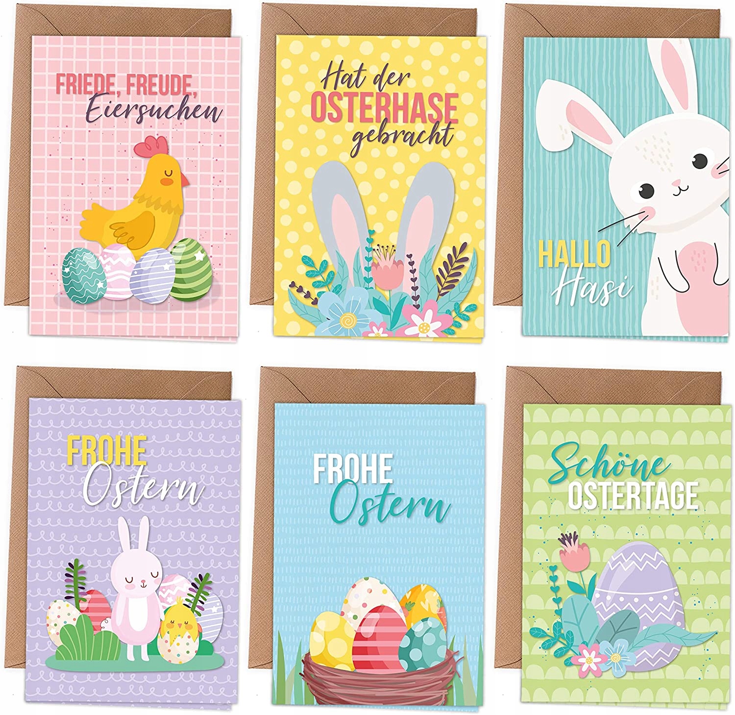 KARTKI WIELKANOCNE SKŁADANE 6 WZORÓW 12 SZTUK