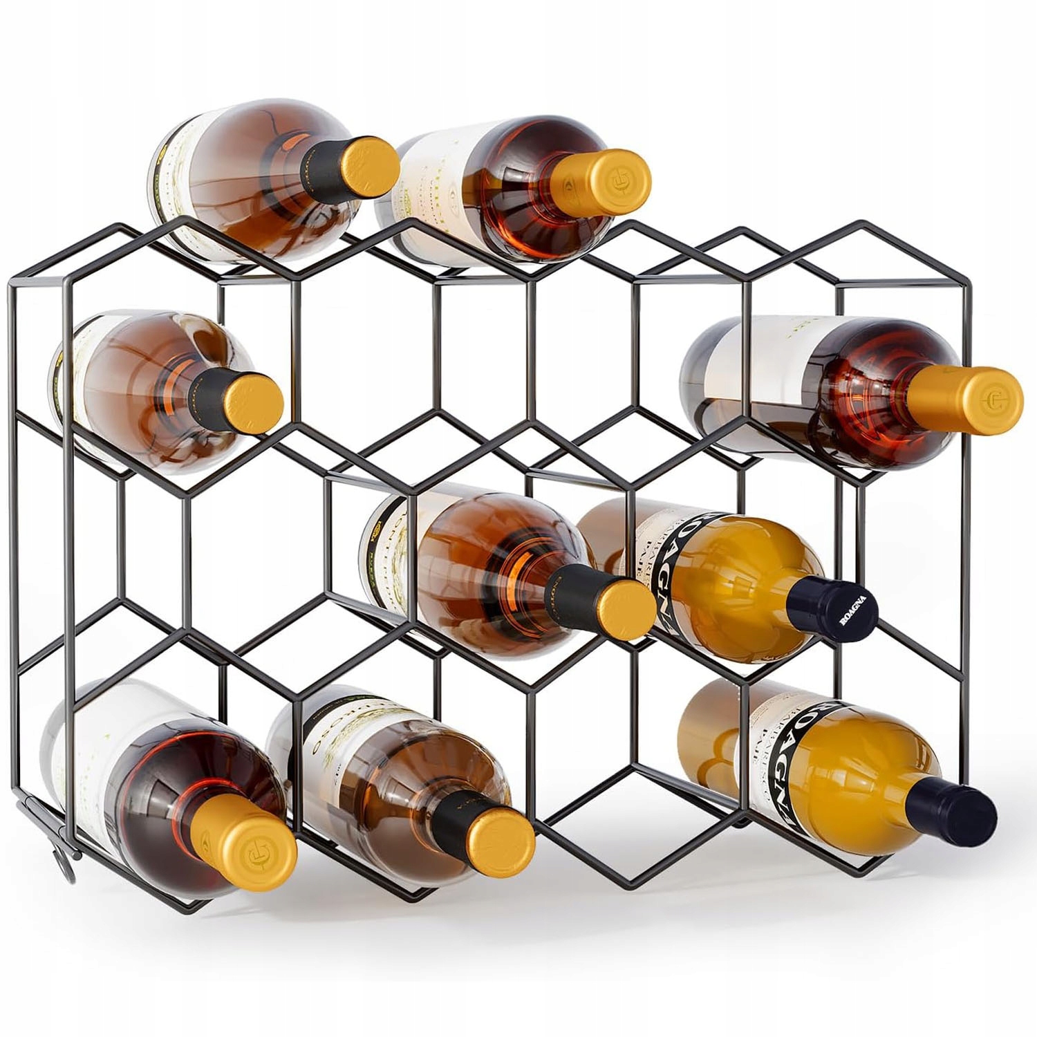 Moderní stojan na víno na 14 lahví, kovový, na desku, černý Bedee