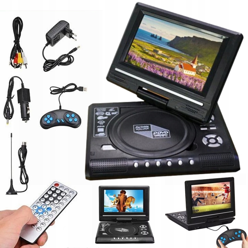 Přenosný 7,8" DVD Přehrávač S Otočnou Obrazovkou Hd+ Dálkové Ovládání Herní Pad