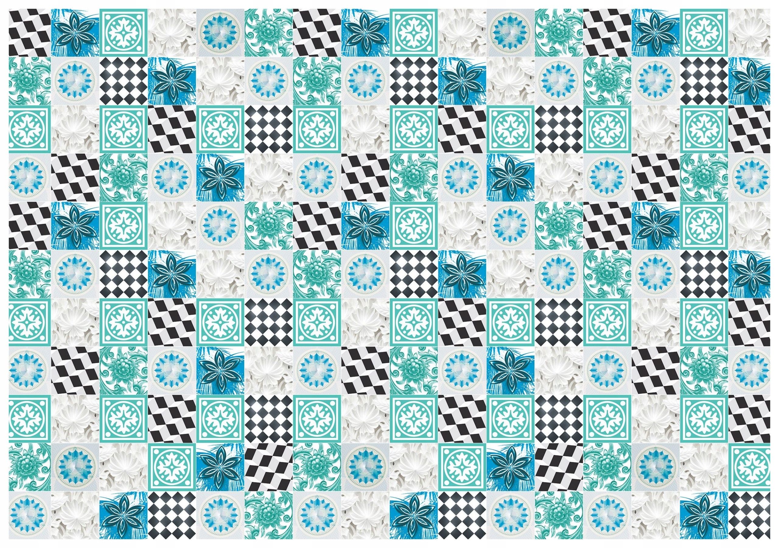 Vliesová fototapeta Modrá geometria kvetov a dlaždíc 460x300 lepidlo