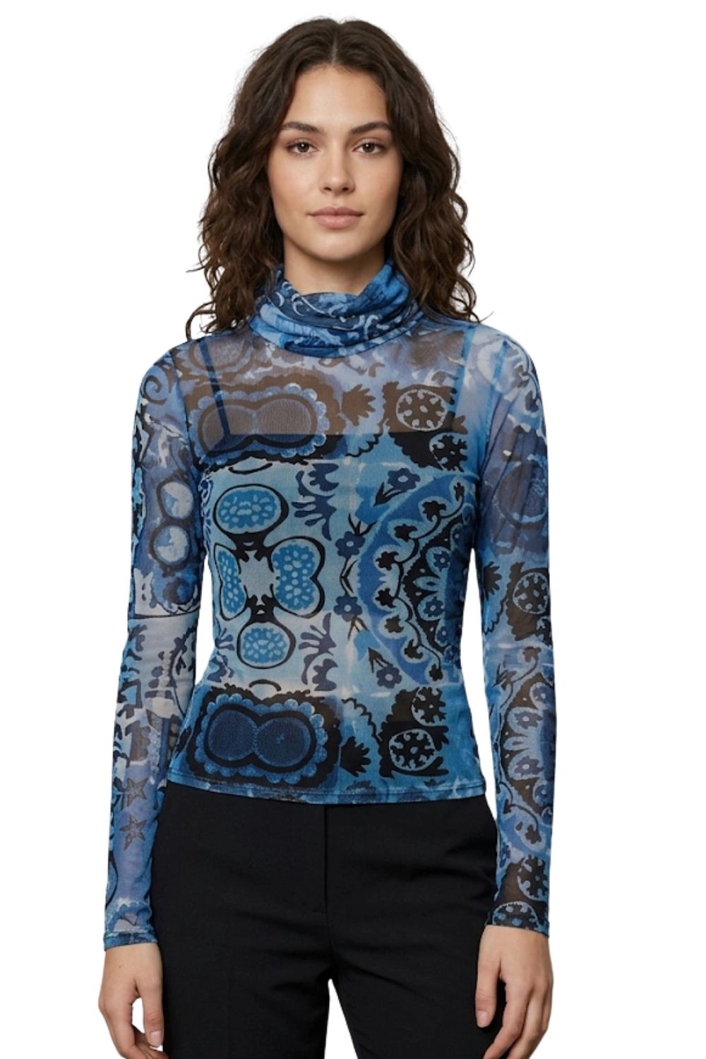 Dámská halenka Desigual Fiona mesh, vzorovaná síťovina, elastická, velikost L