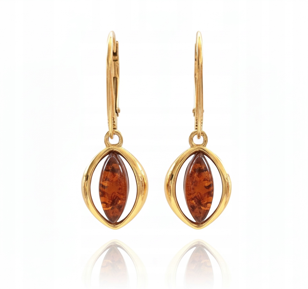 Zlaté Náušnice S Jantarem Stříbro Pozlacené