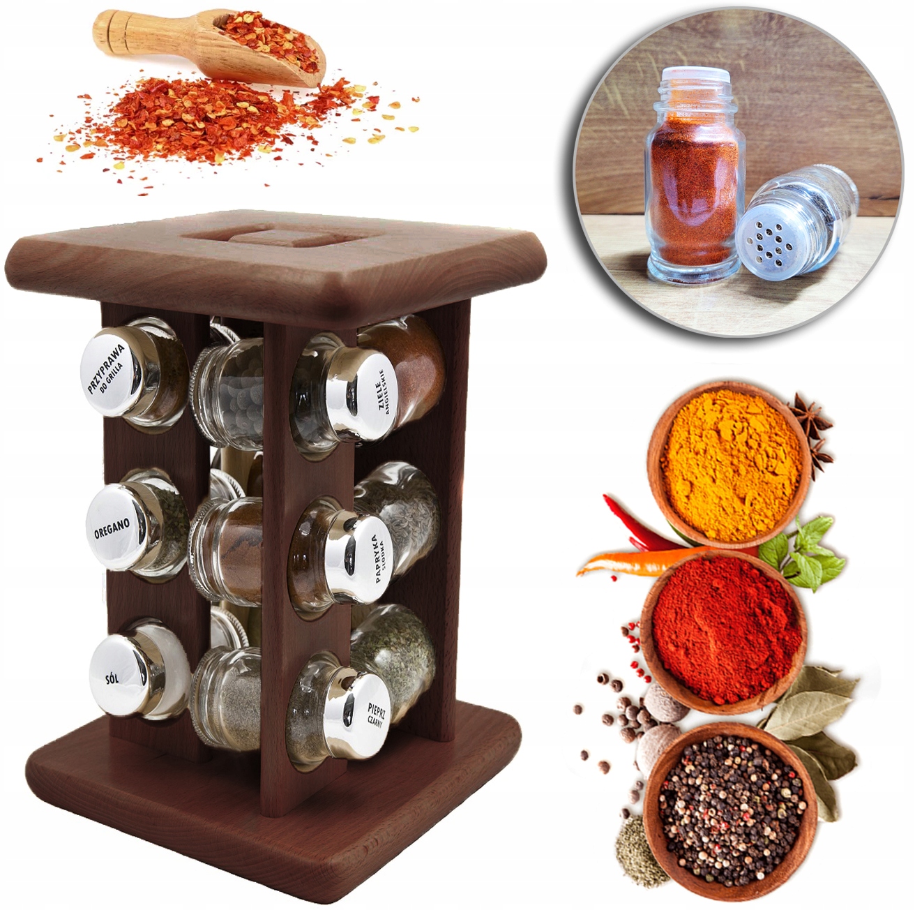 Kořenka Otočný Stojan Na Koření Sada 12 Ks
