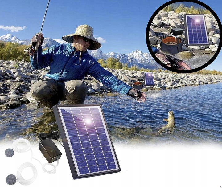 SOLARNY NAPOWIETRZACZ STAWU POMPA TLENU Z WĘŻEM Producent bez marki