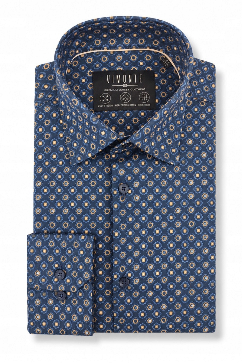 Tmavě modrá pánská košile se vzorem zeštíhluje siluetu, komfort 46-176/182 Slim Fit