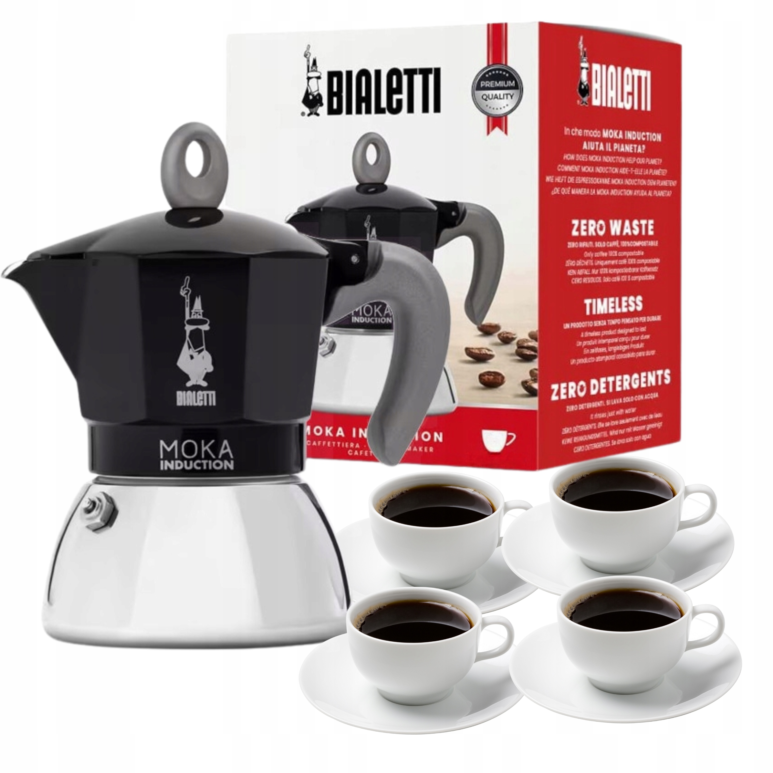 Kawiarka Bialetti Moka Induction 150ml 4tz 4 filiżanki Indukcja Stal Czarna