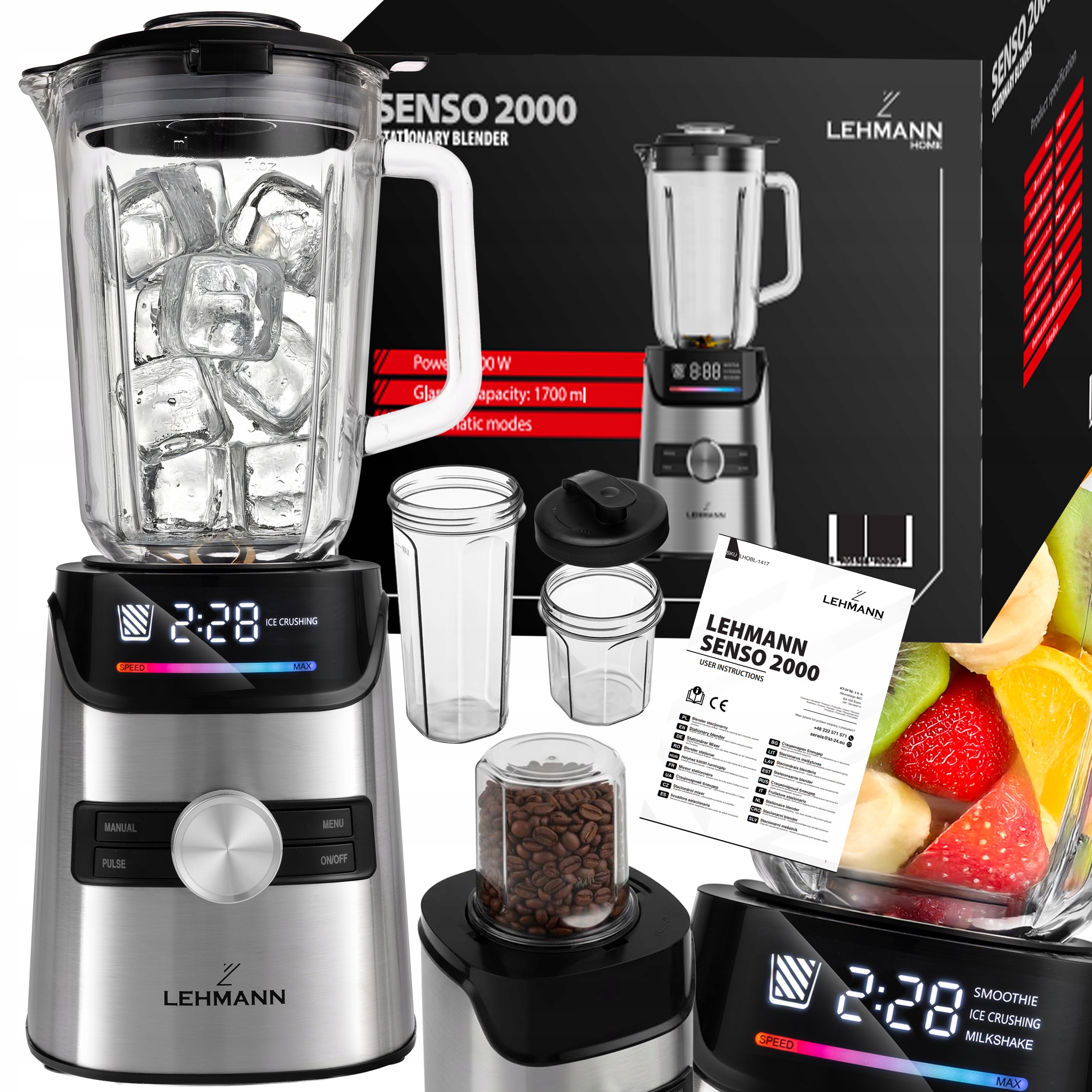 Skleněný Stolní Mixér Na Smoothie A Koktejly, Láhev Na Drcení Ledu, Mlýnek XL