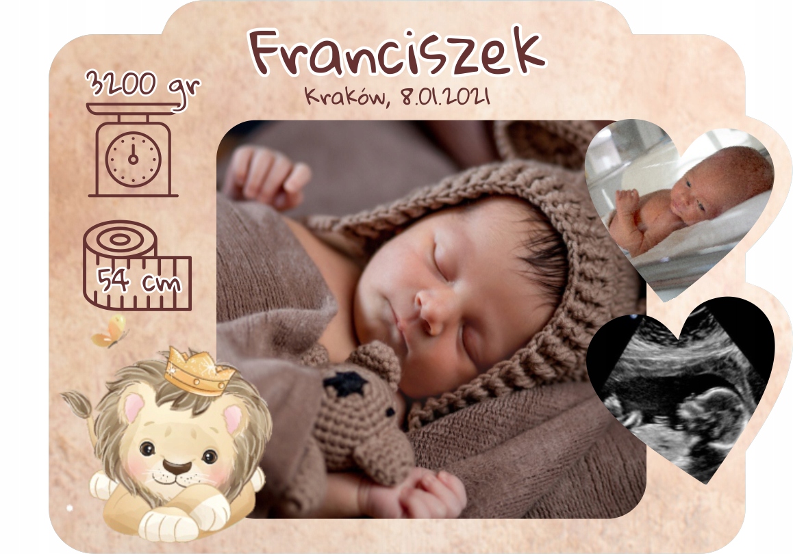 FOTO-MAGNES Metryczka Podziękowanie dla gości na Chrzest Roczek Urodziny