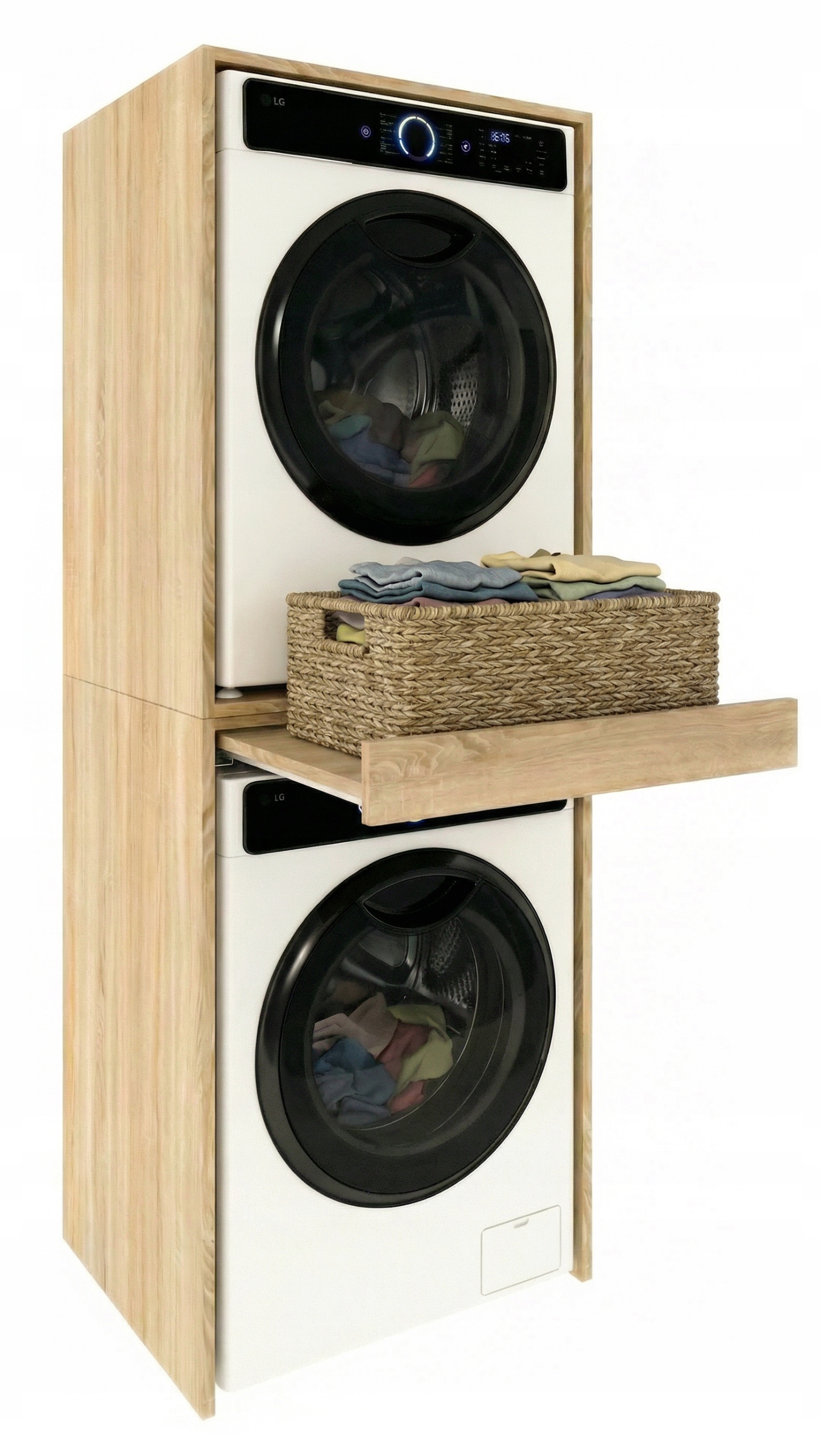 Skříňka na pračku a sušičku, regál Výsuvná police Dub Sonoma 184x66x64