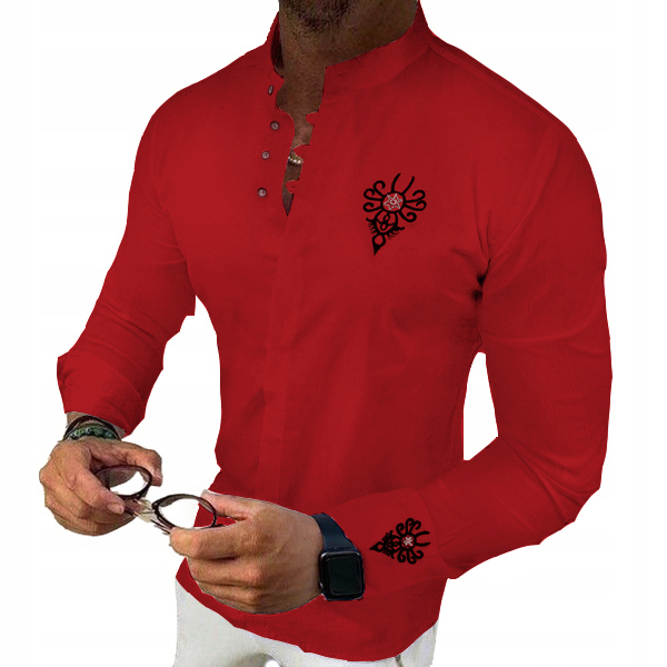 Pánská košile Casual Bavlněný stojáček Výšivka Vyšívaná Svatba Svatební Hostina