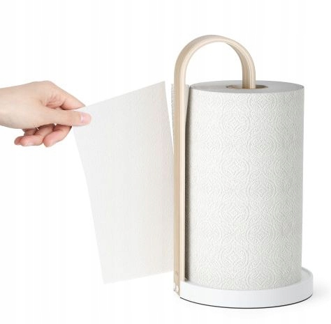 Držák na papírové ručníky, stojan, bílý, přírodní, do kuchyně Bellwood
