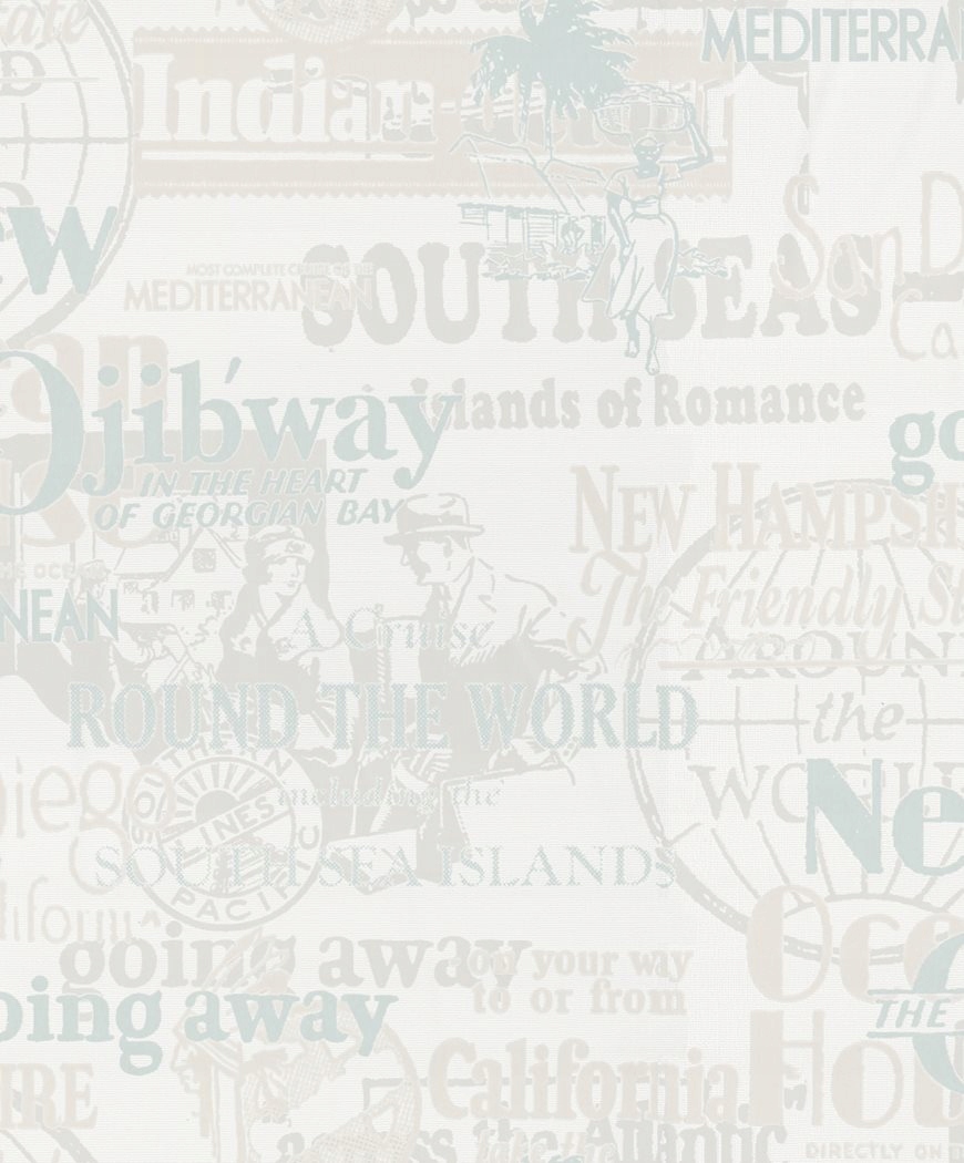 Béžová tapeta s konvexními nápisy a palmami, základní tapeta do pokoje