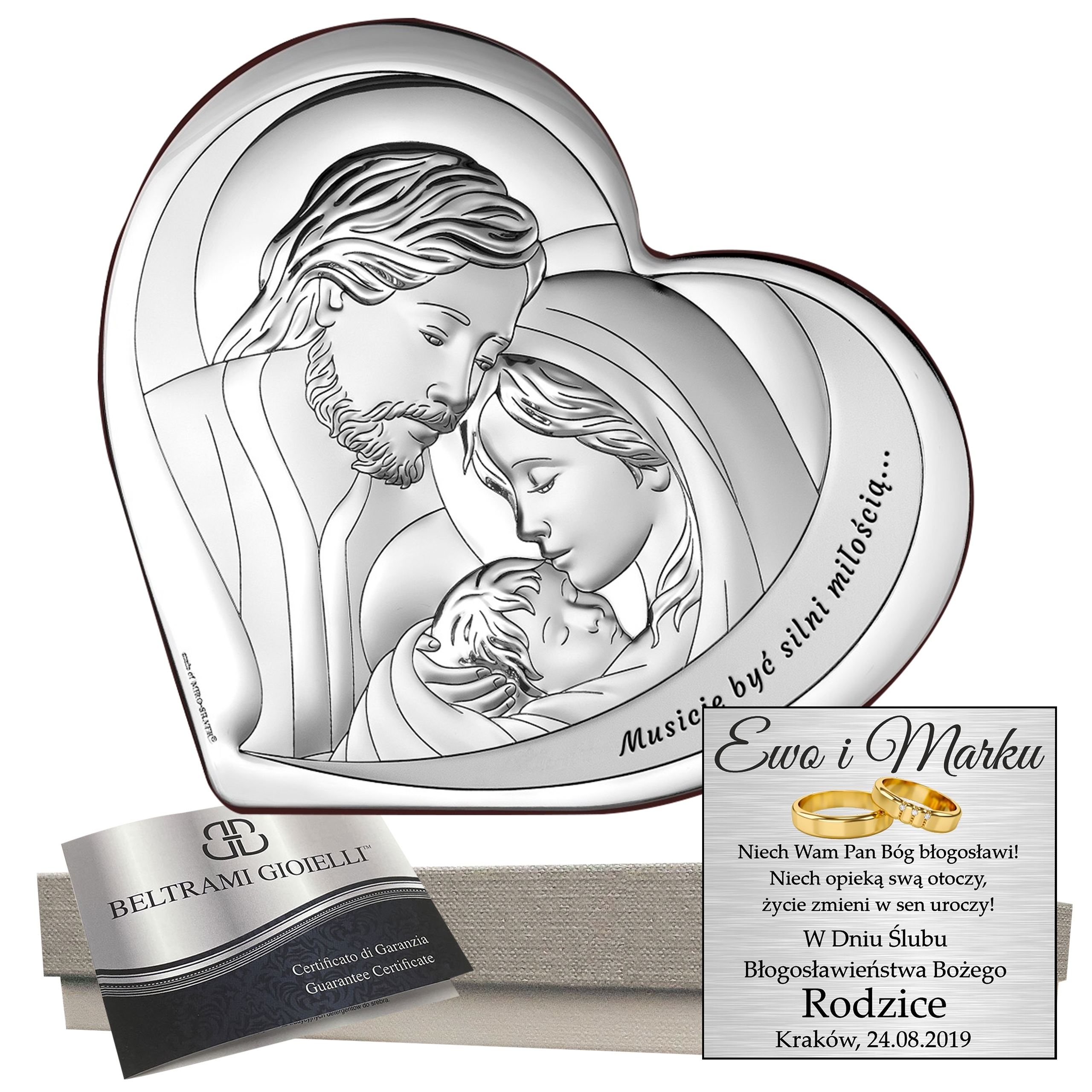 Stříbrný Obrázek Svatá Rodina Obrázek s gravírováním