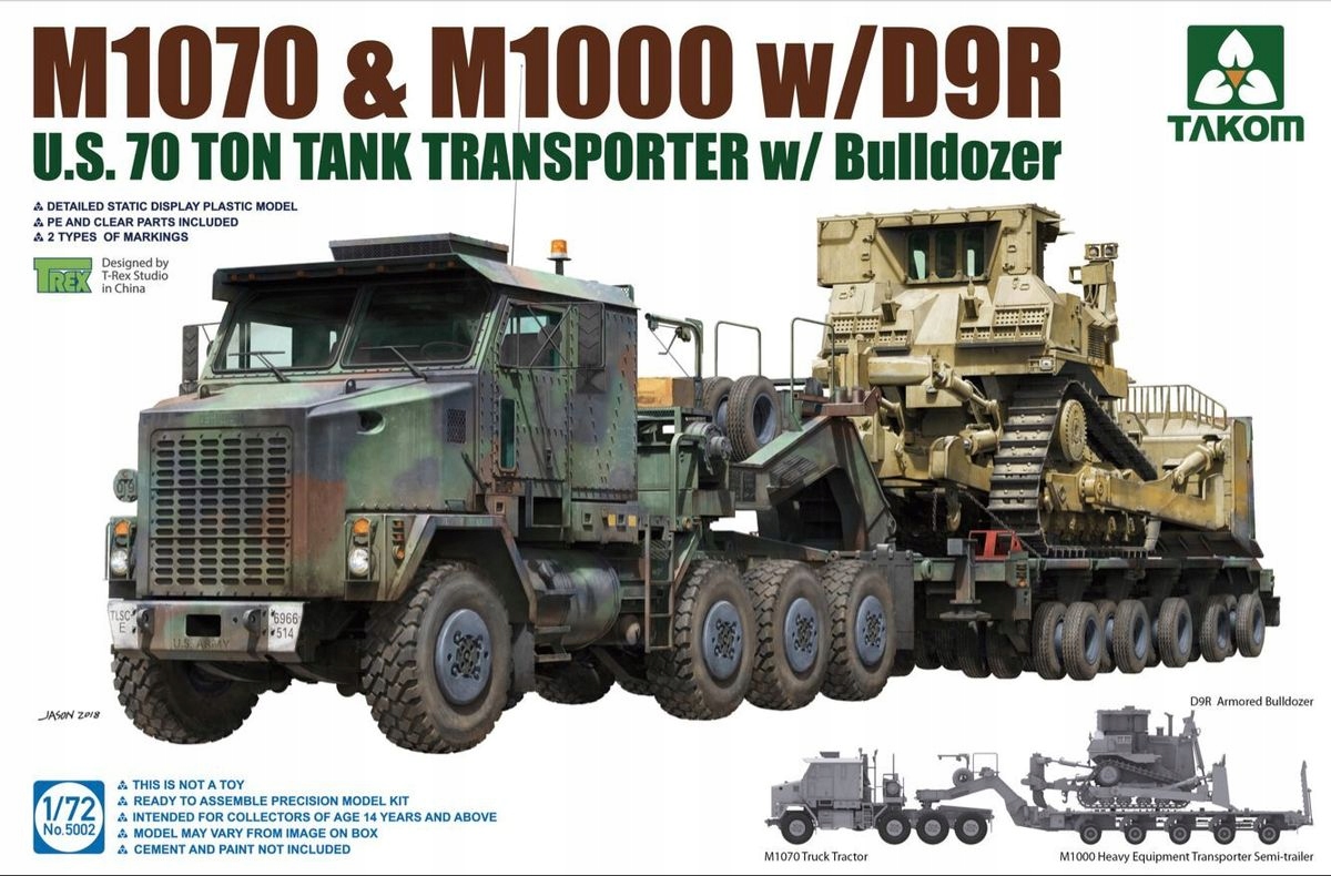 Us M1070, M1000 w/D9R Us 70t Transporter s buldozerem 1:72 Takom 5002