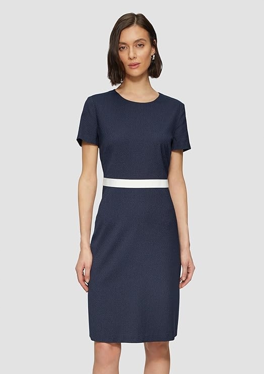 S.oliver Tmavě Modrá Šaty Jednoduchá Na Zip Odstřižená Páskem 42 6FA