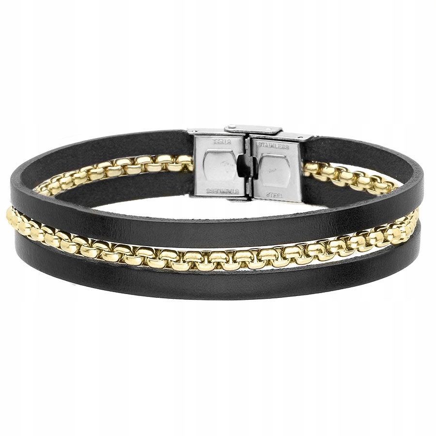 Pánský kožený ocelový náramek BA838BG Manoki