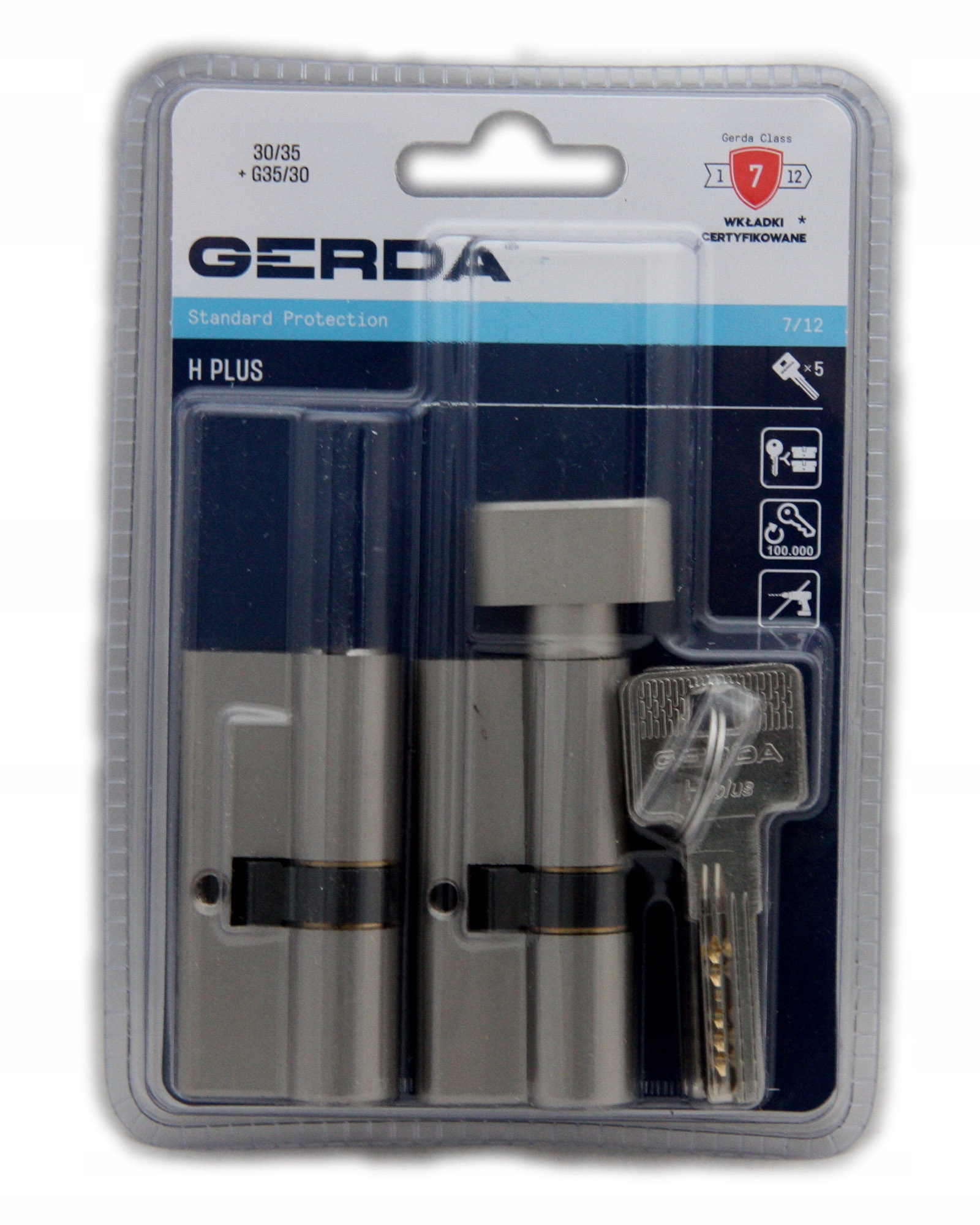 Komplet wkładek na jeden klucz 30/35 35G/30 nikiel Gerda H plus