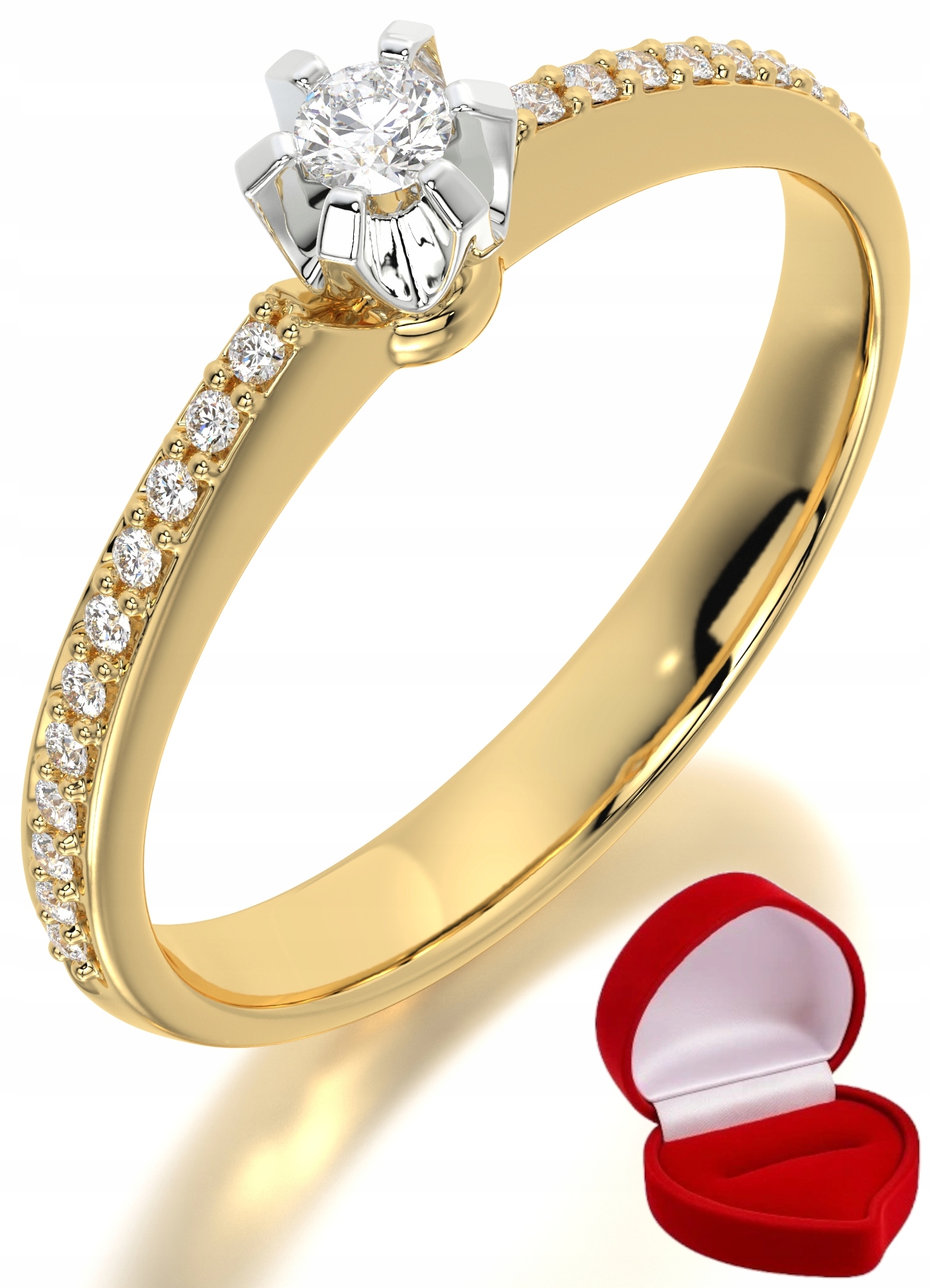 Zlatý Prstýnek 585 14k Diamant Lab Brylant 0,06 ct R17