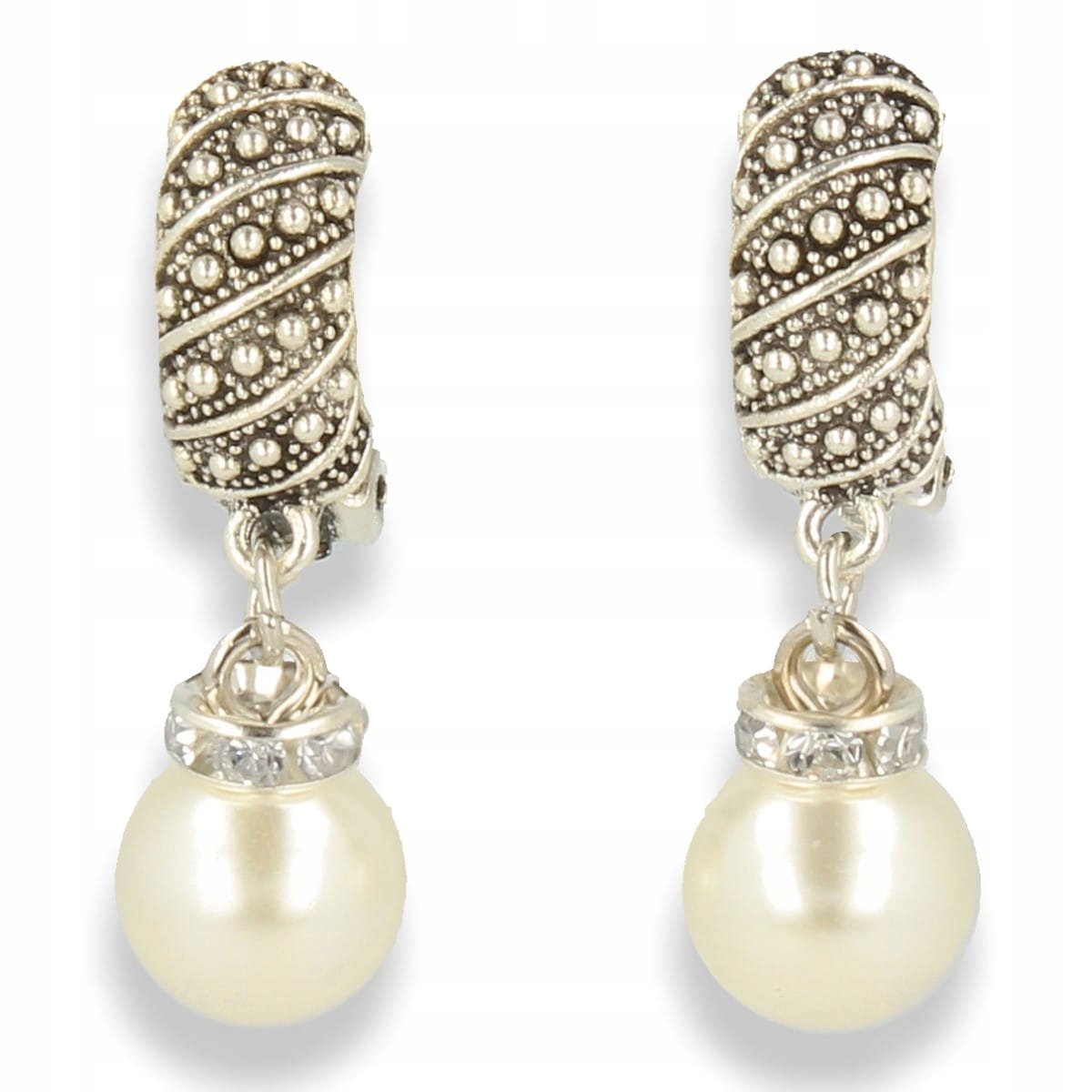 

Klipsy do uszu z wisząca perełką srebrne