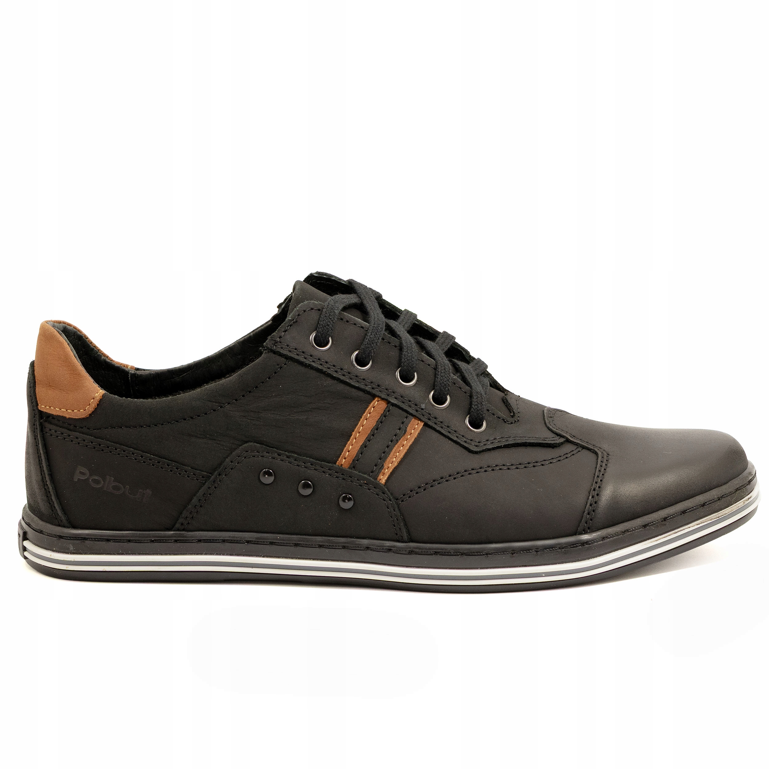 Półbuty męskie skórzane Polbut casual sznurowane 1801 czarne 41
