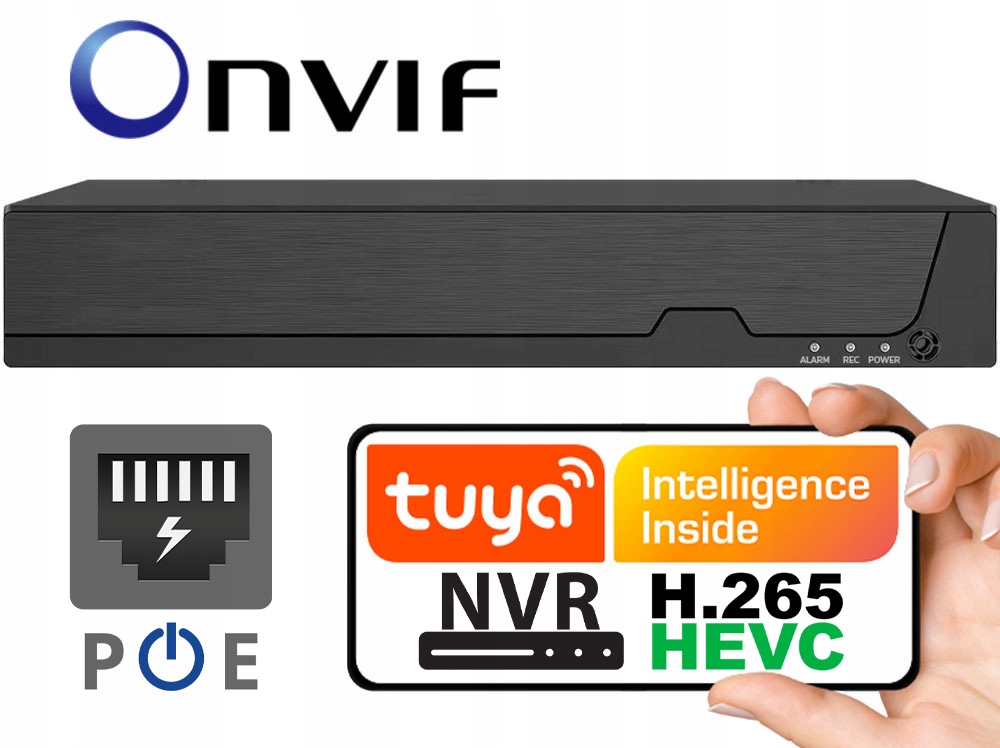 Rejestrator Video 4K 8 x Poe 8 Kanałów Onvif H.265 Hdmi Ip Nvr Tuya