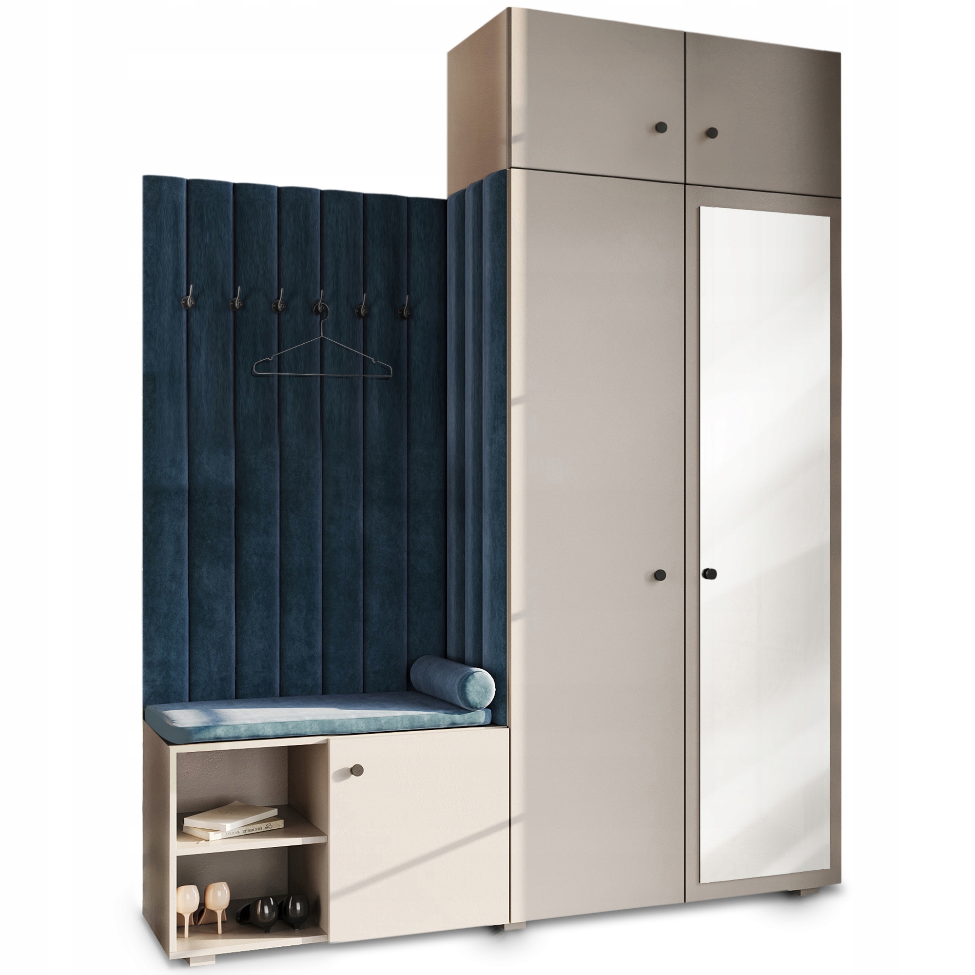 Šatní skříň do předsíně Aria kašmír nadstavba zrcadlo čalouněná 74