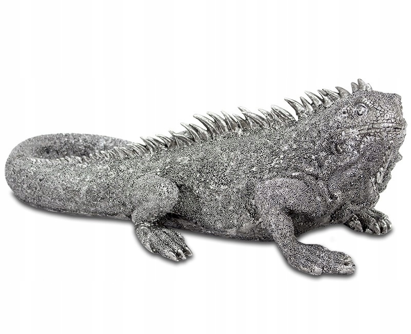 Dekorácia strieborná veľká figúrka Iguana, popolavá postava
