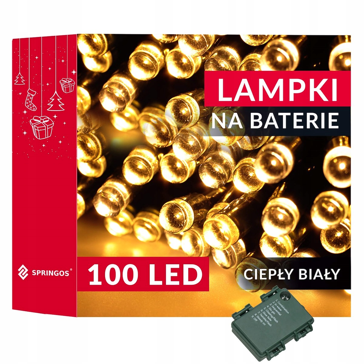 LAMPKI CHOINKOWE 100LED ZEWNĘTRZNE WEWNĘTRZNE 10m BIAŁE CIEPŁE ŚWIĄTECZNE