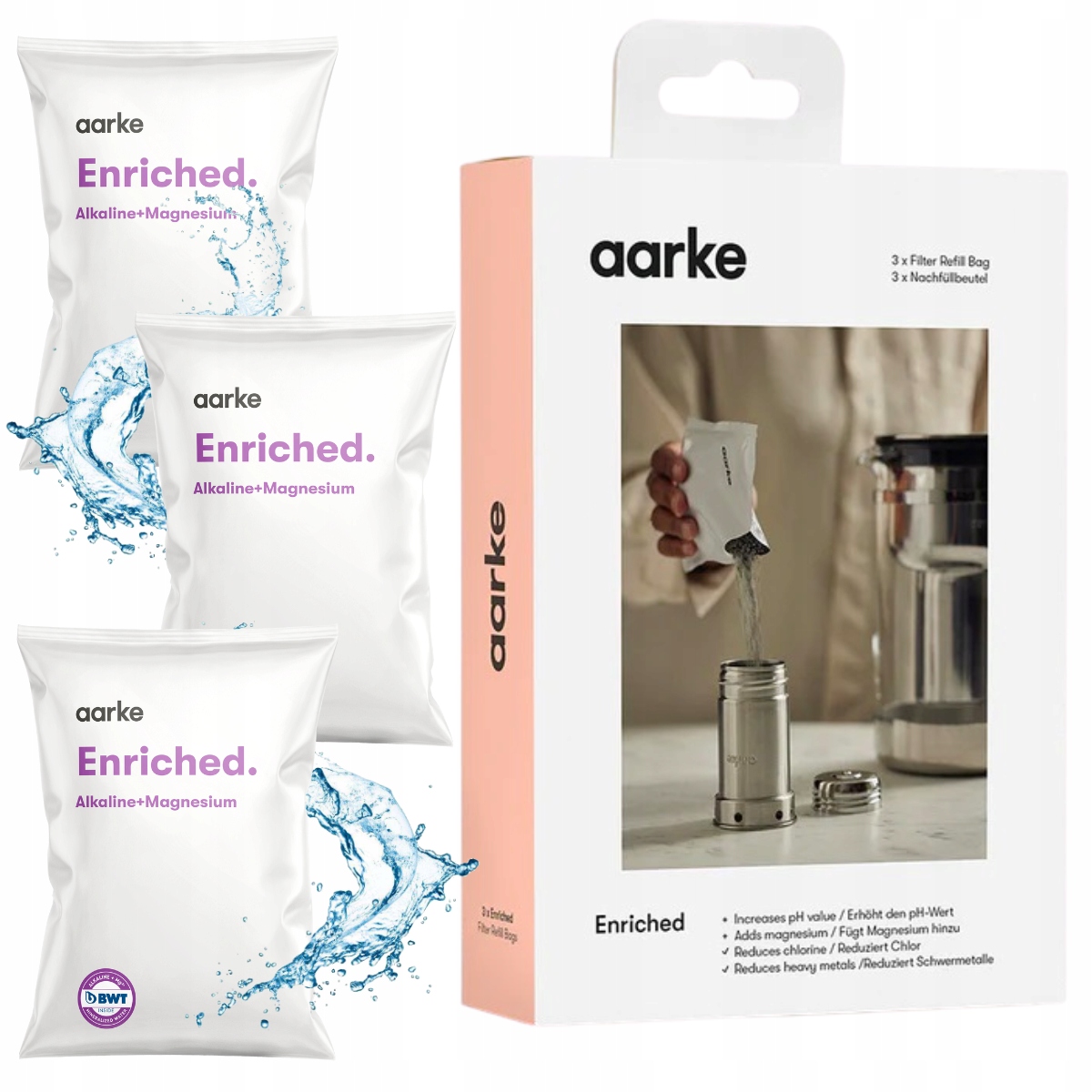 Granulki filtrujące do dzbanka Aarke Enriched Alkaline Magnesium, 3 szt