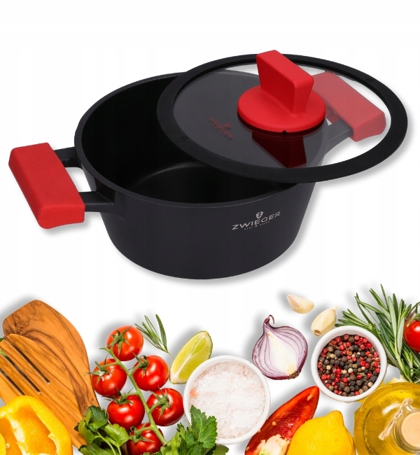 Zwieger Obsidian Garnek 3,5 L Z Pokrywką 24 CM Indukcja Powłoka Greblon