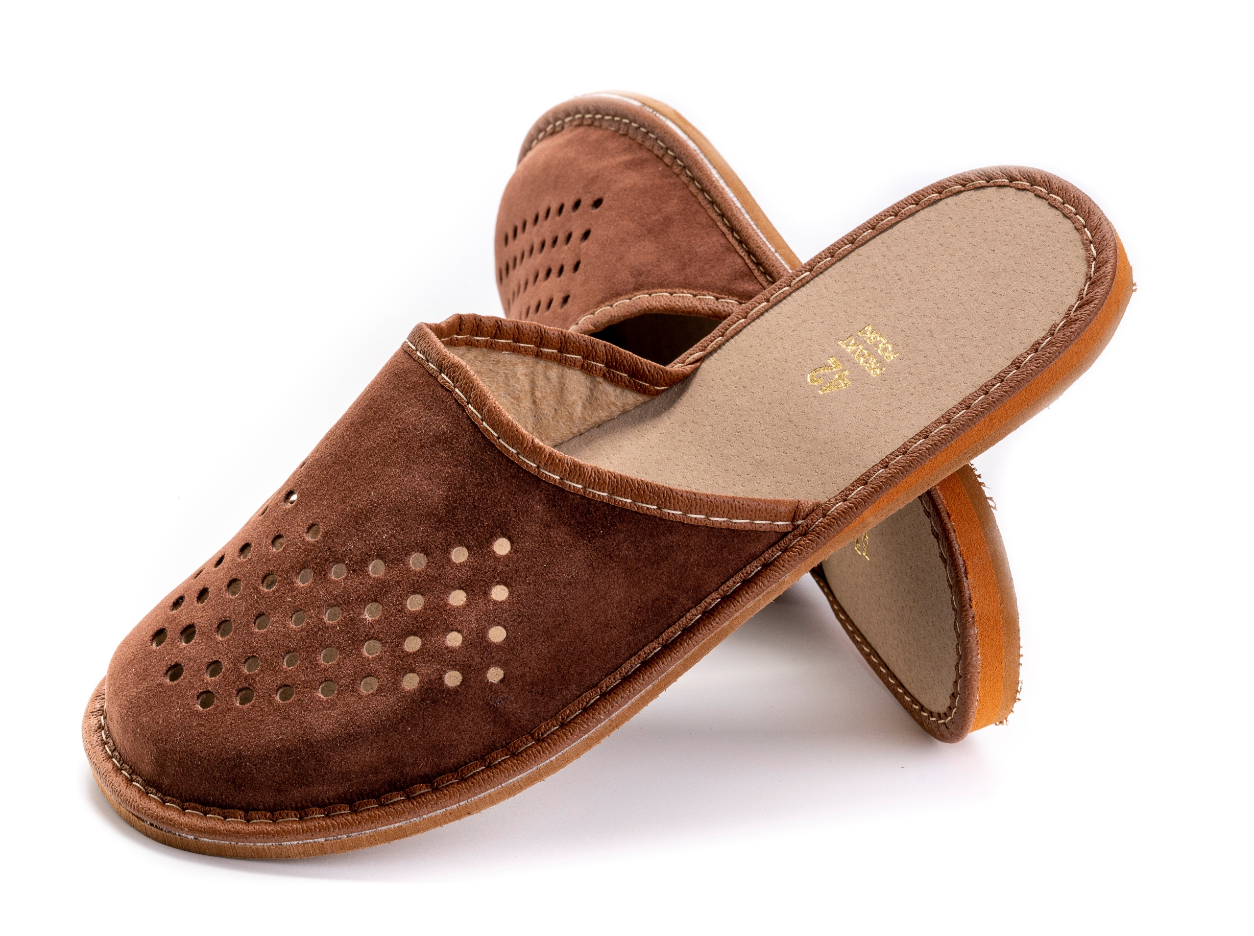 KAPCIE MĘSKIE PANTOFLE SKÓRZANE ZAKRYTE KLAPKI DOMOWE BRĄZOWE MAXIMUS r. 43